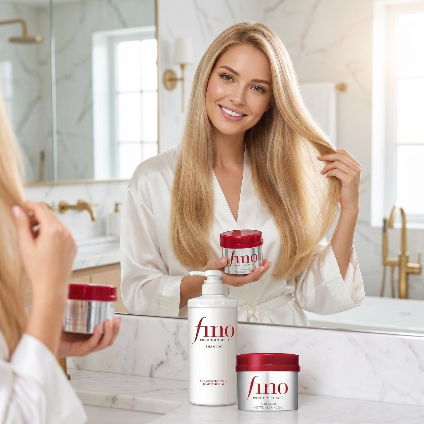 TJ SIGNATURE Fino Premium Touch Shampoo & Hair Mask Set, Royal Jelly Deep Repair & Intensive Hydrating Treatment for Frizzy, Dry, Damaged Hair, Anti-Breakage Japanese J-Beauty Bundle (550ml + 230g)