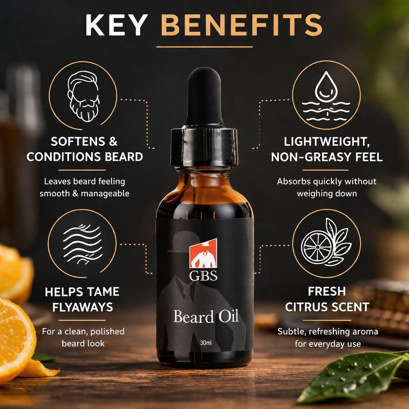 G.B.S Men’s Beard Oil with Glass Dropper - Natural Conditioning Oil for Softening & Moisturizing (1 oz)