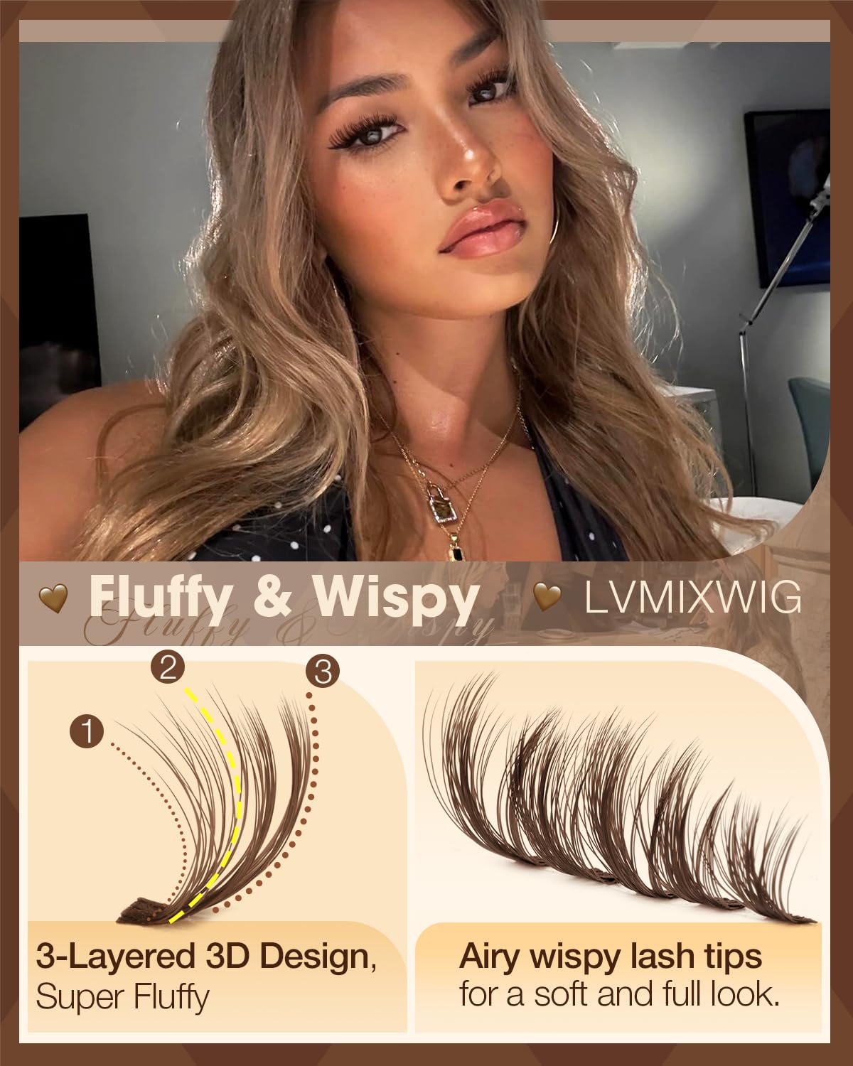 Fluffy Brown Lash Clusters - Wispy Individual Eyelash Extensions 10-16MM | 50D Volume Curl