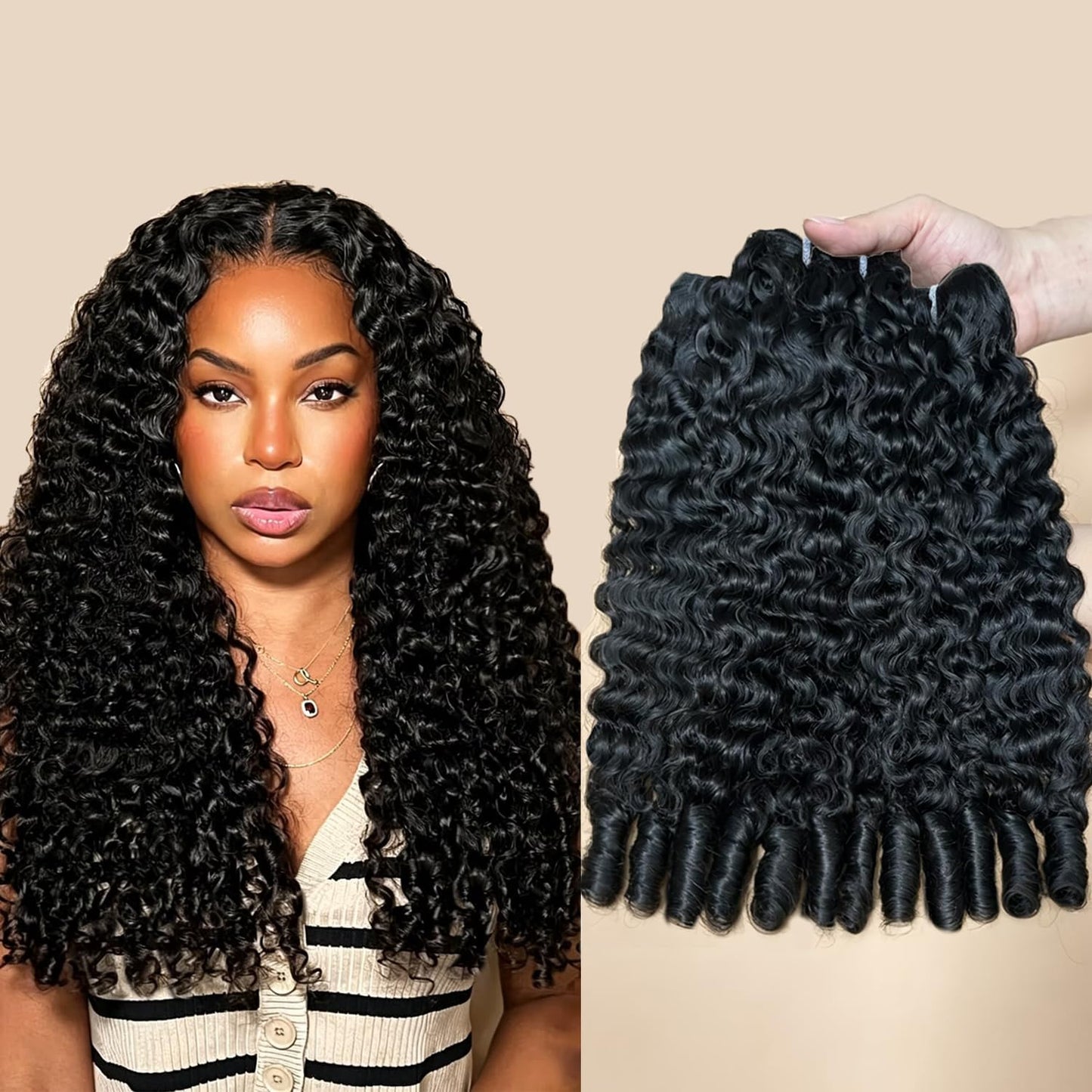 Curly Human Hair Bundles - 3Pcs Burmese Virgin Hair 16" 18" 20" | Natural Black Spiral Ends