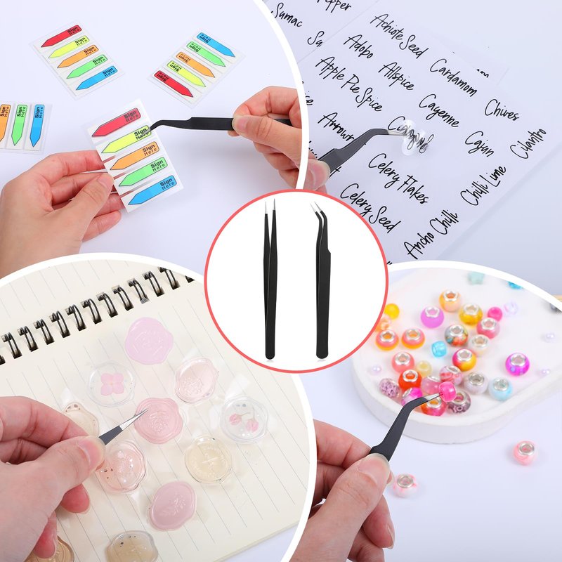 2PCS Stainless Tweezers, Sticker Tweezers Stainless Steel Straight and Curved Tip Tweezer for Eyelash Extensions Precision Electronics Nail Rhinestone Jewelry