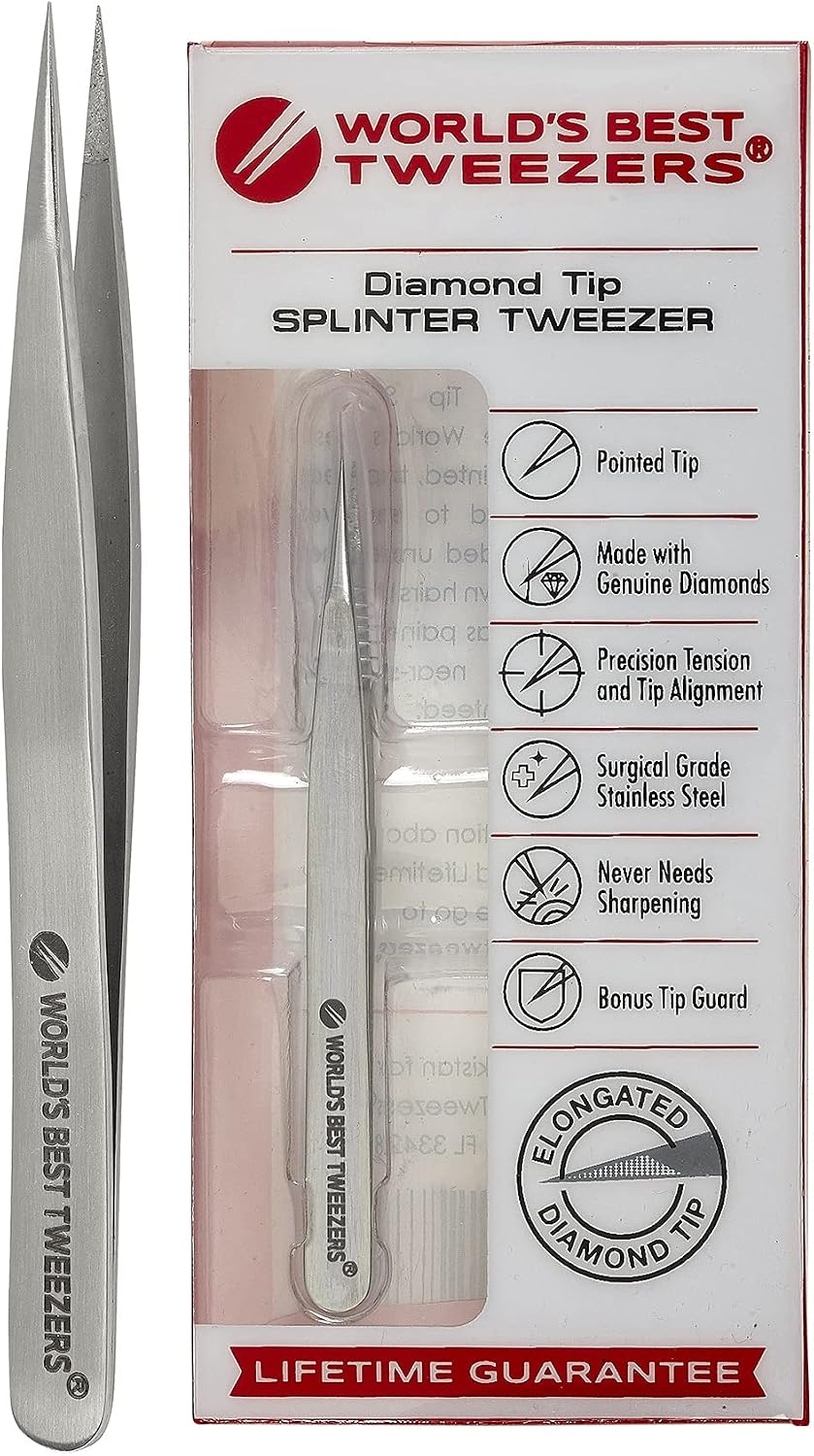 Diamond Tip Splinter Tweezers - Precision Grip for Professional Use | Ideal for Fine Hair Removal