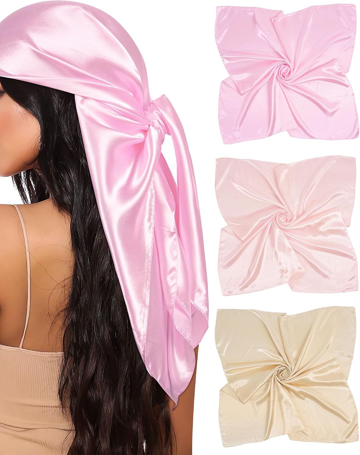 Silk Satin Head Scarf for Women - 35” Square Bandanas | 3 Pack Hair & Neck Scarves for Sleeping