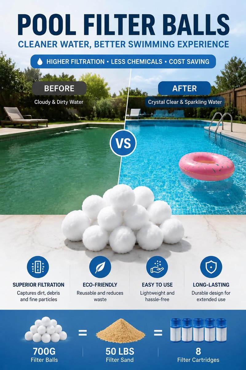 Makeforu 1.54 lbs Pool Filter Ball, for Swimming Pool Sand Filter, Lightweight Reusable Eco-Friendly Fiber Filter Ball, Replaces 50 lbs Pool Filter Sand (1, White)
