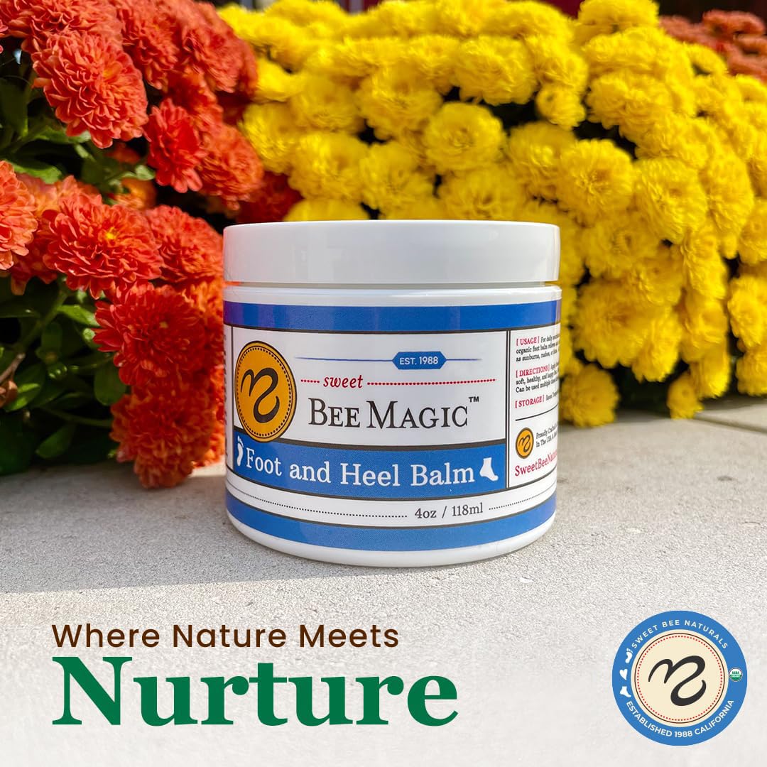Sweet Bee Naturals Organic Foot Balm - Intensive Heel Balm for Dry Cracked Feet - Natural Moisturizing Treatment for Cracked Heels - Heel Cream Softener for Rough Skin Repair – 4 OZ Jar
