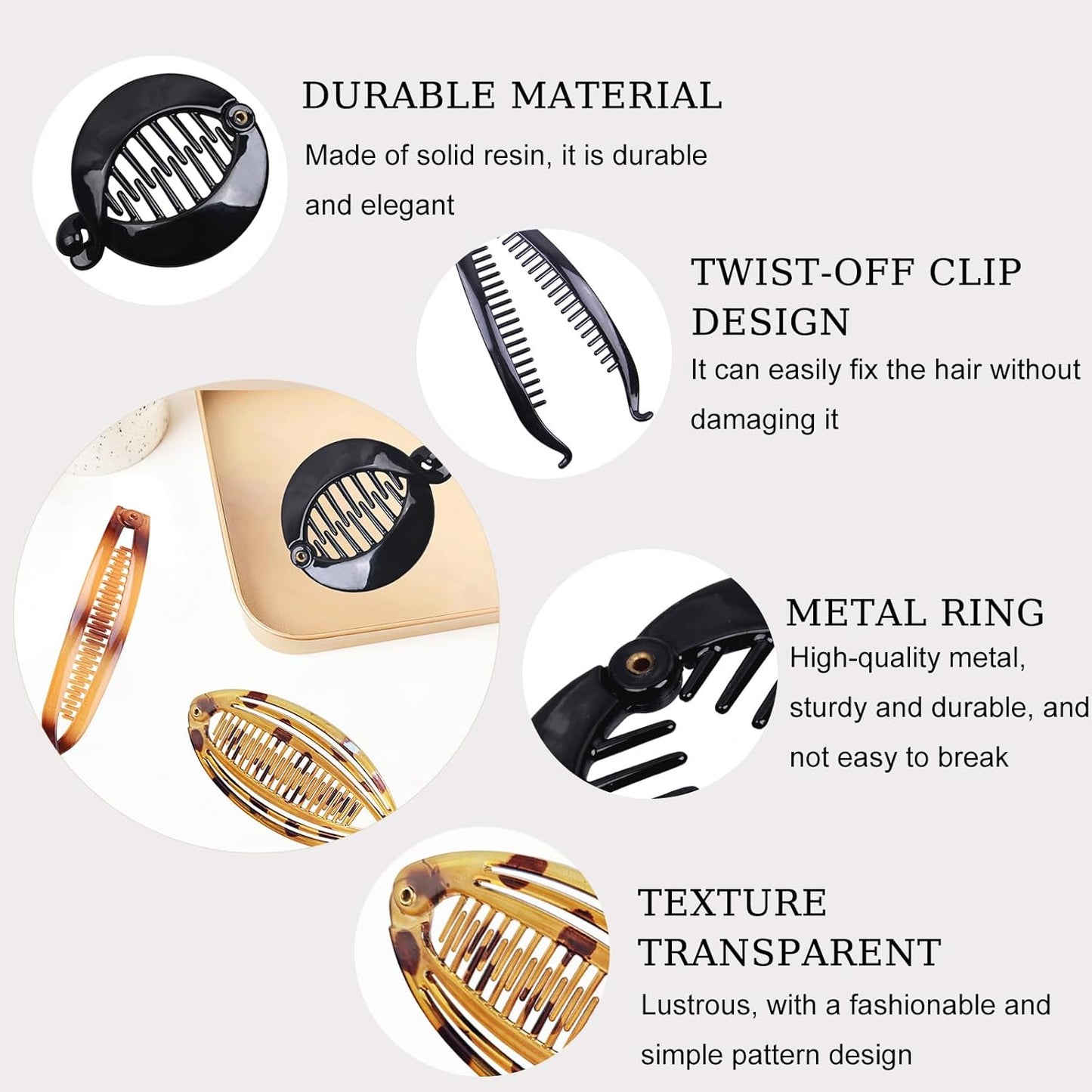 Banana Hair Clips - Vintage 6 Pcs Classic Fish Shape Ponytail Holders | Hair Accessories for Women