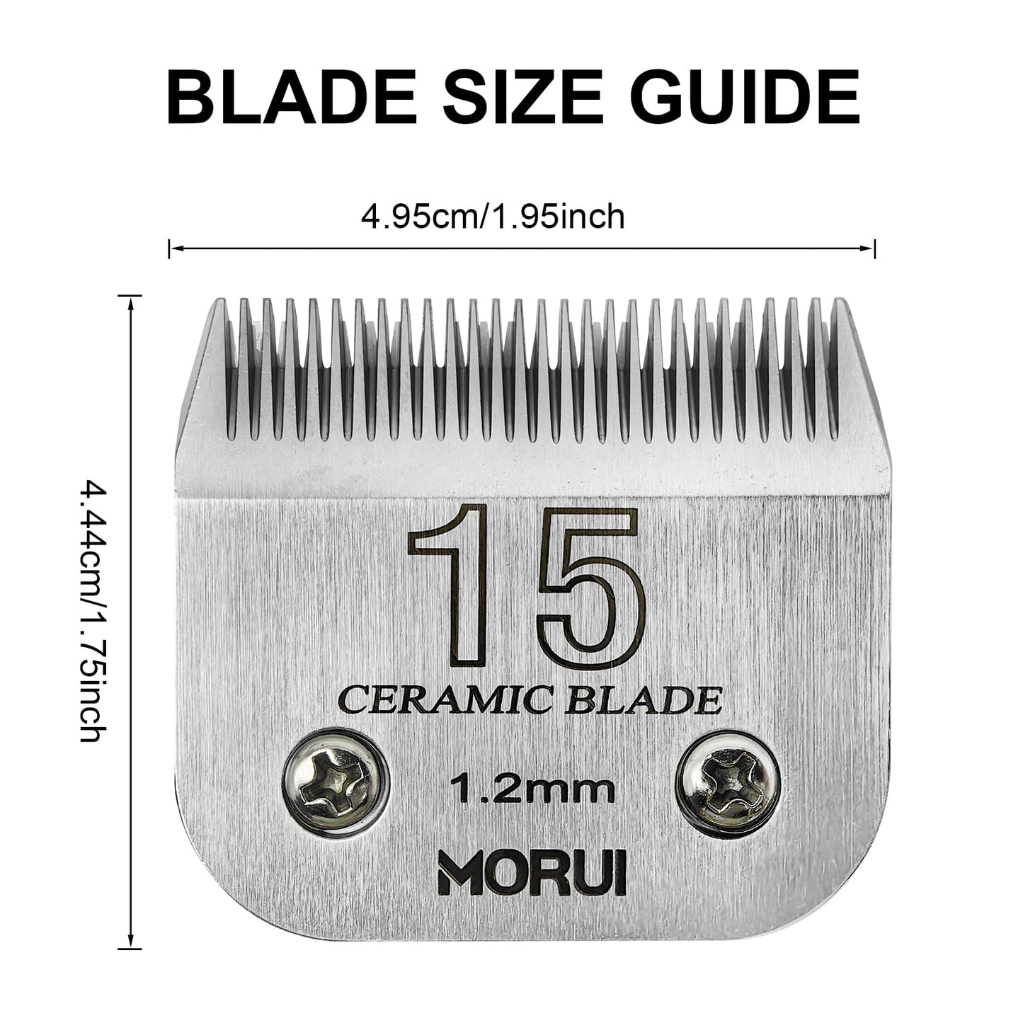 morui Pet Dog Grooming Clipper Replacement Blade，Detachable Ceramic Blade，Compatible with Most Andis,Oster A5 Wahl KM Series Clippers Size 15 Cut Length 3/64"(1.2mm)