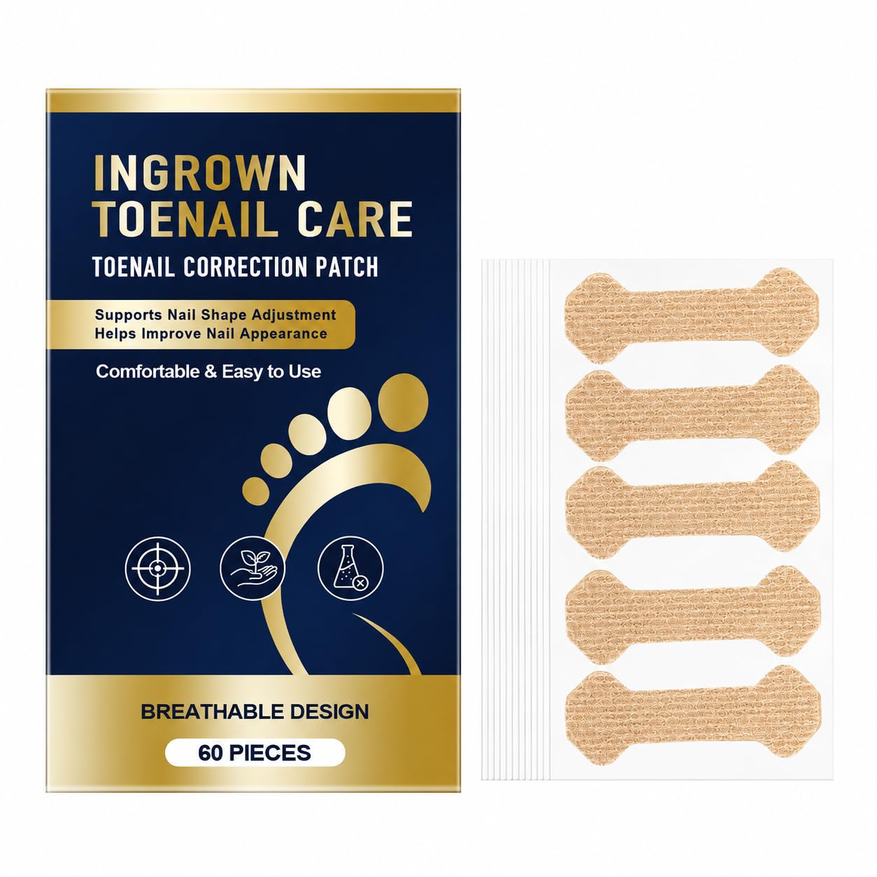 Ingrown Toenail Treatment, 60 Pcs Breathable Ingrown Toenail Strips, Gentle Toenail Support Patches for At-Home Pedicure and Daily Foot Care, Toenail Corrector Patch, 60 Count