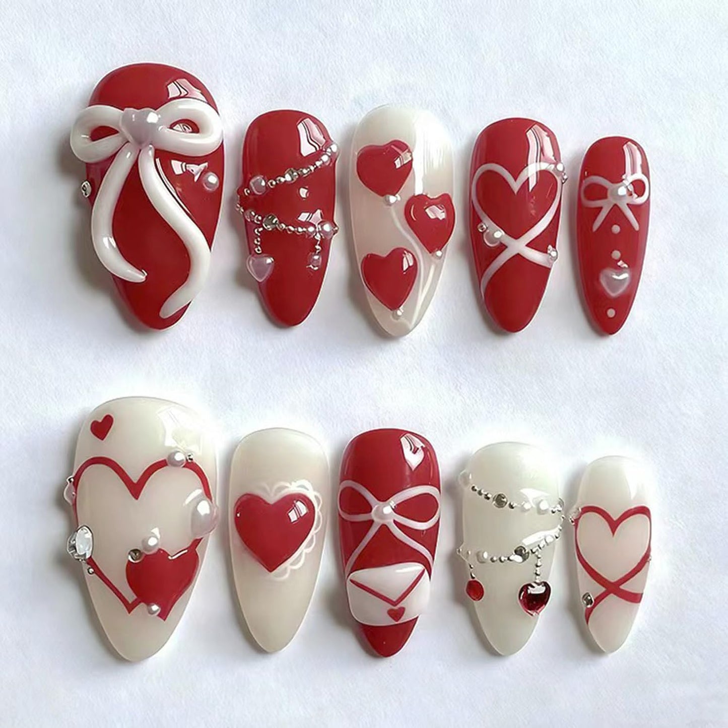 Press-On Nails - 24Pcs Medium Almond Fake Nails with Lotus & Lucky Koi Design | Glossy Full Cover for Spring/Summer DIY Manicure