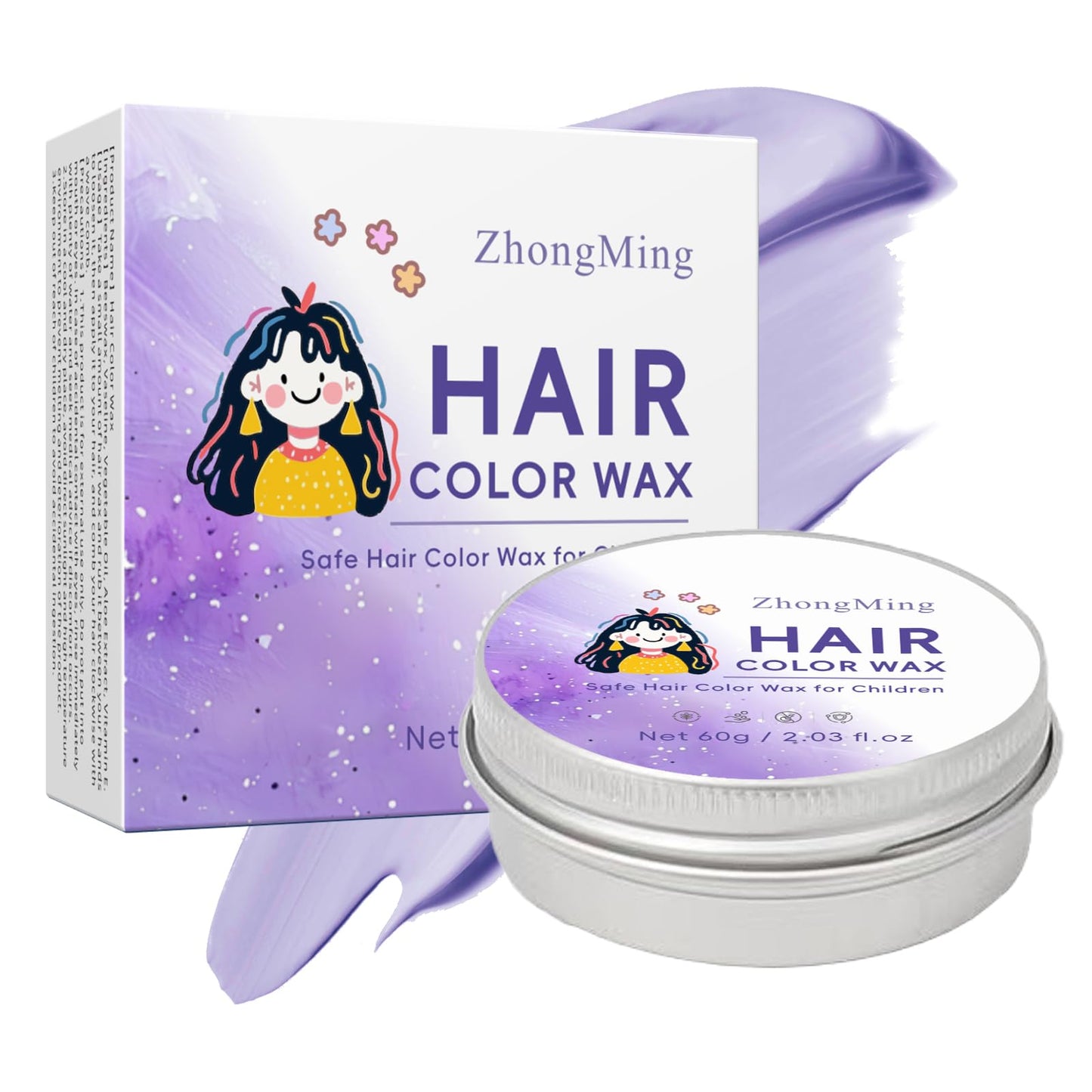 Temporary Hair Dye Wax for Kids, Natural Instant Hair Color Wax Pomades, Hair Styling Clay for Party, Cosplay, Halloween, Christmas (Purple)
