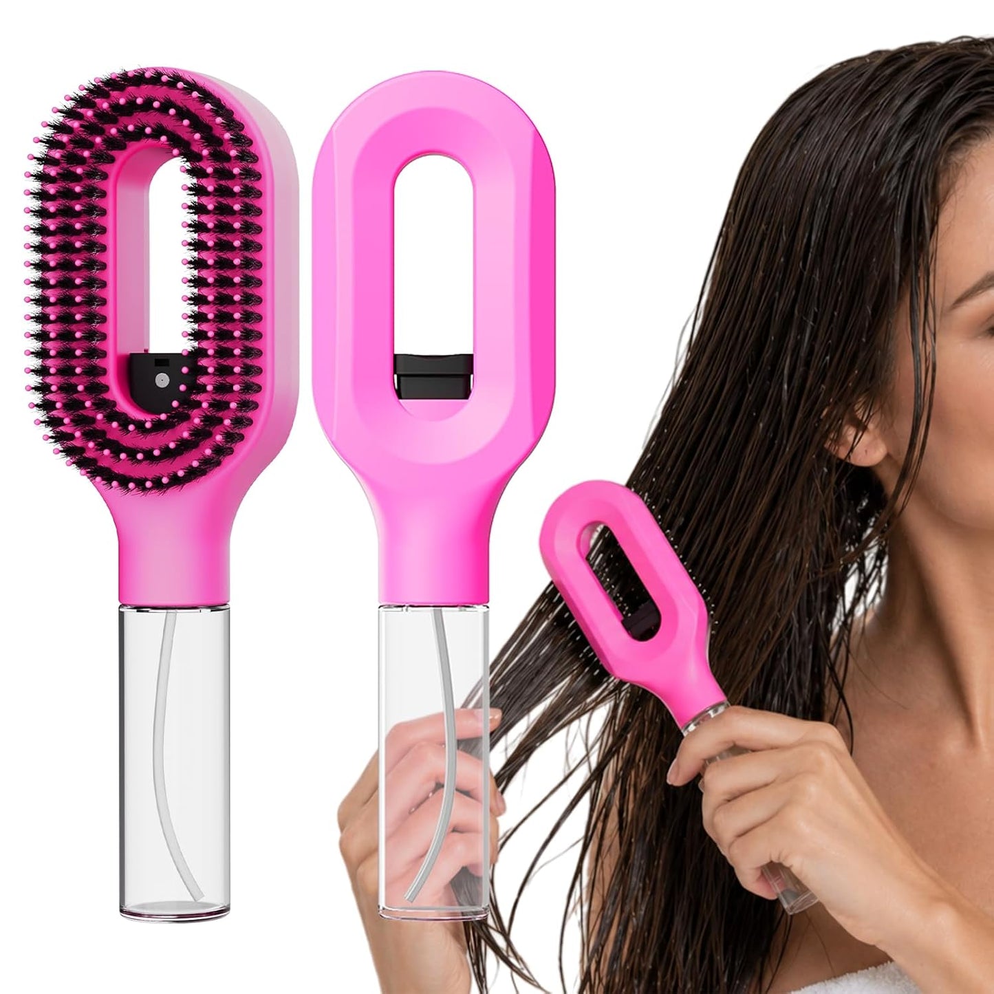 Continuous Mist Spray Hair Brush - 2-in-1 Detangling Tool for Frizz Control | Pink for Wet & Dry Styling