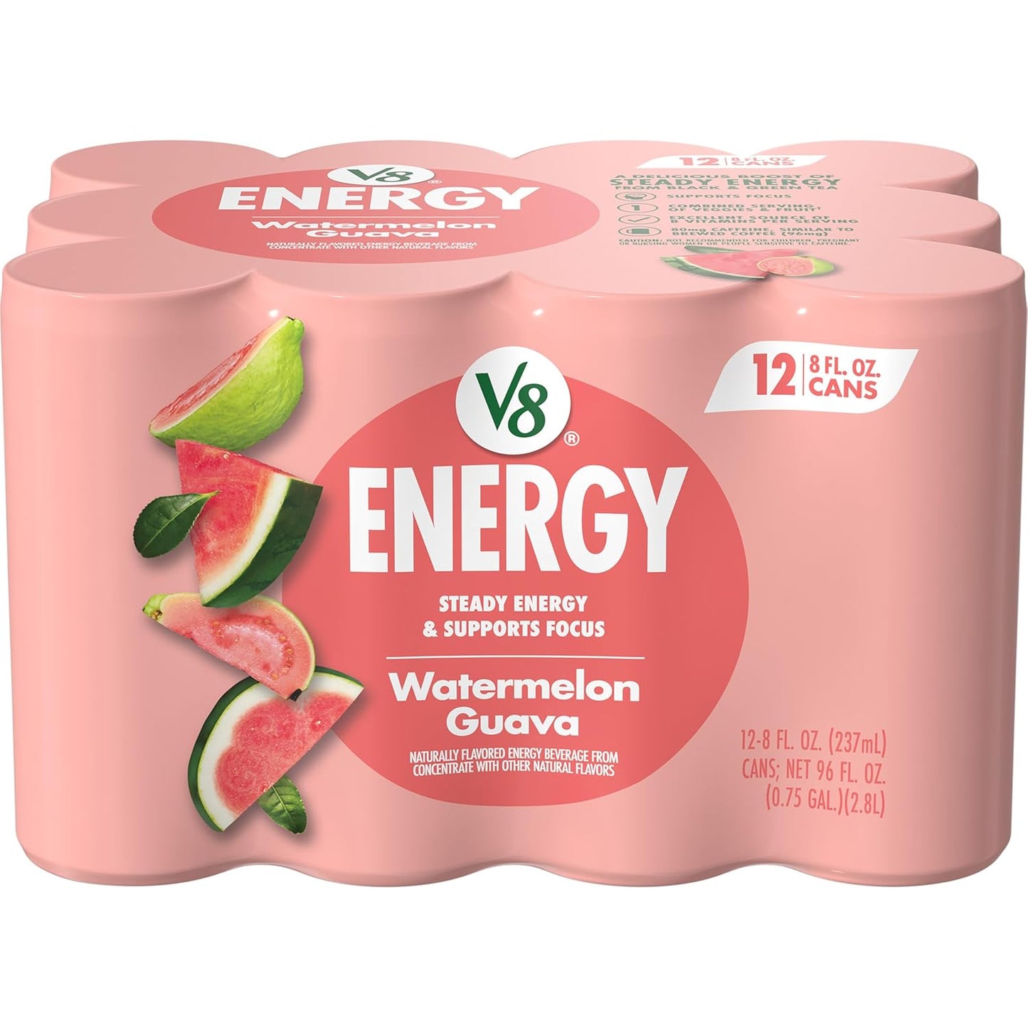 V8 Energy Peach Mango Energy Drink - 8 Fl Oz Can | 24 Pack of Refreshing Energy Boost