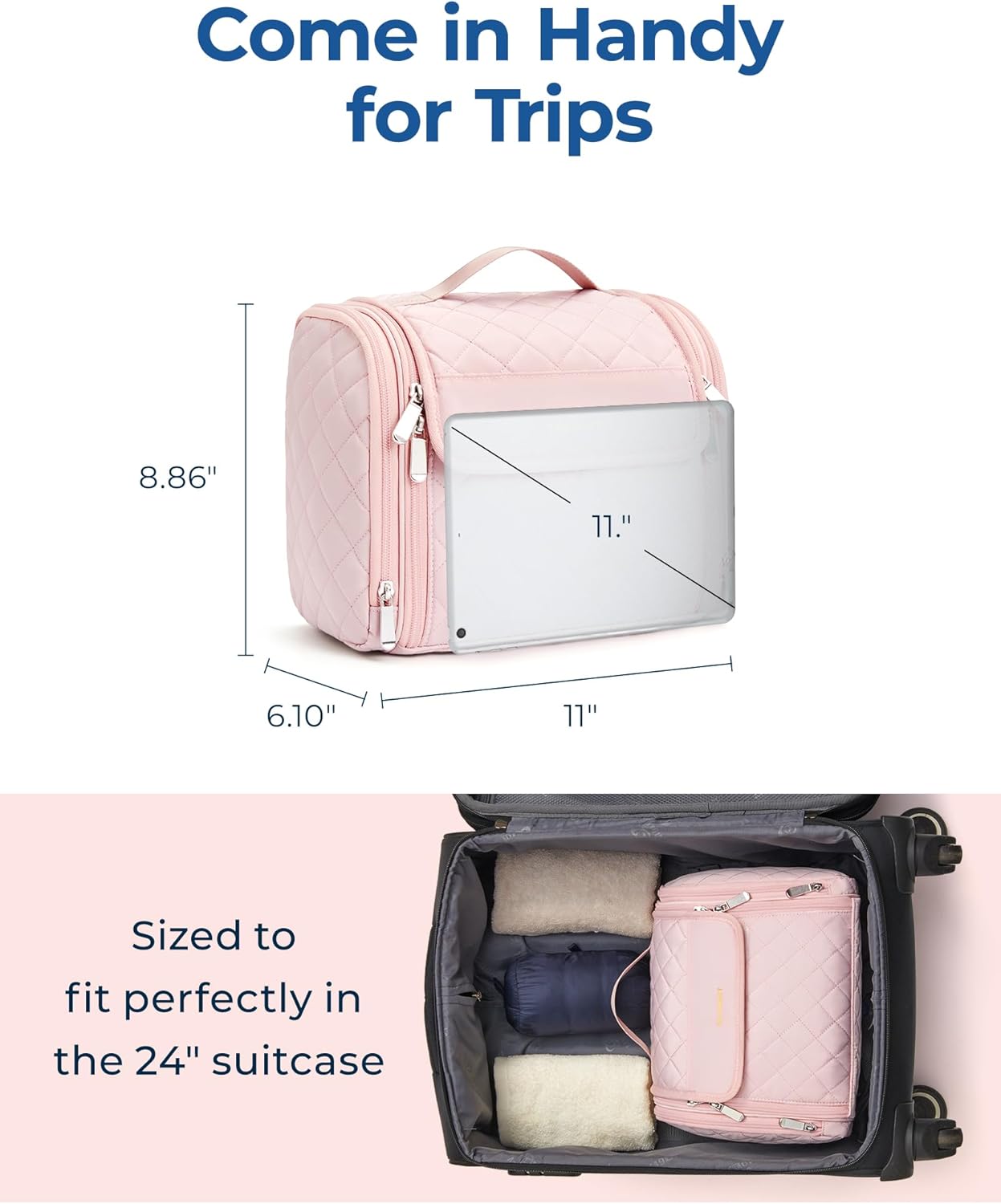 BAGSMART Makeup Bag - Water-Resistant Organizer with Hanging Hook | Large Capacity Toiletries Case in Pink