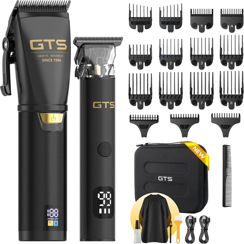 Professional Hair Clippers for Men - Cordless Hair Cutting Kit with LED Display & 15 Guide Combs