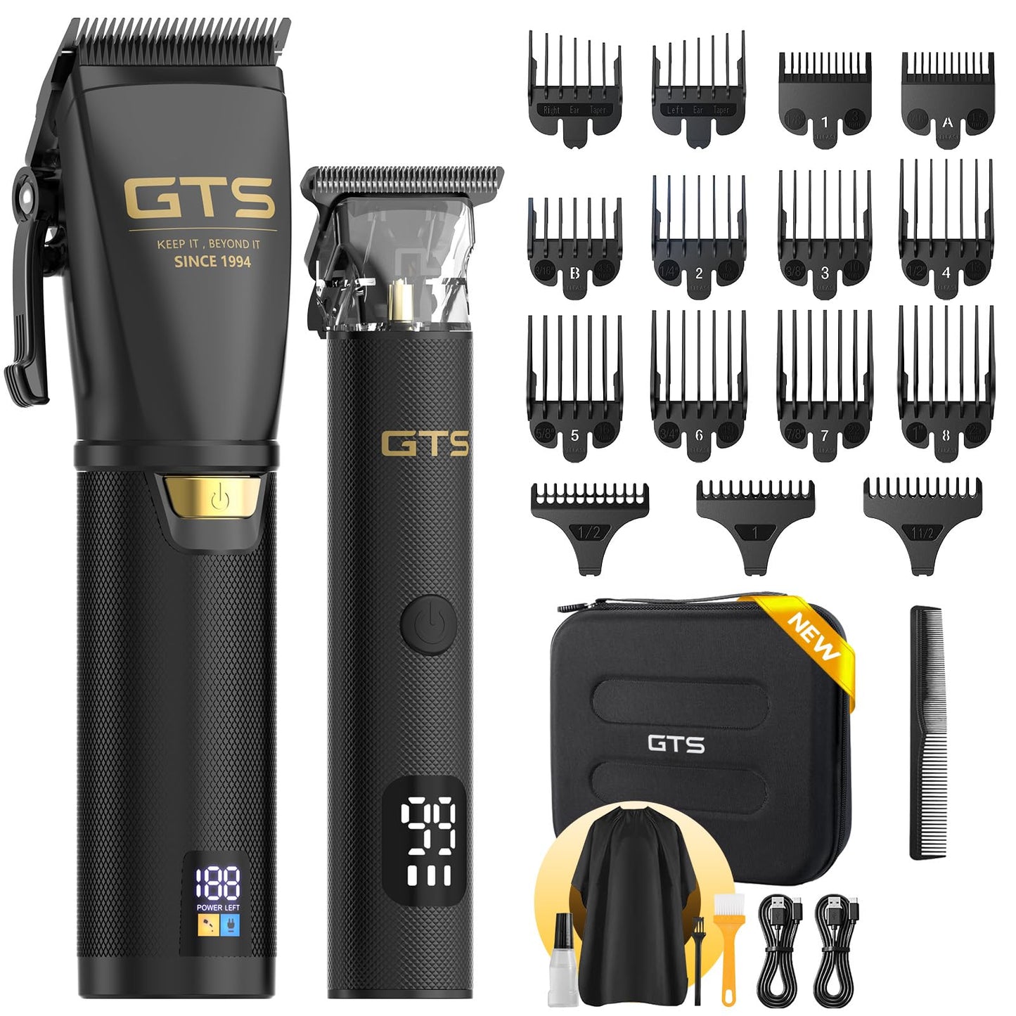 GTSPRO Hair Clippers for Men Professional, Cordless Clippers for Hair Cutting, Mens Hair Clippers and Trimmer Kit for Barber with LED Display 15 Guide Combs