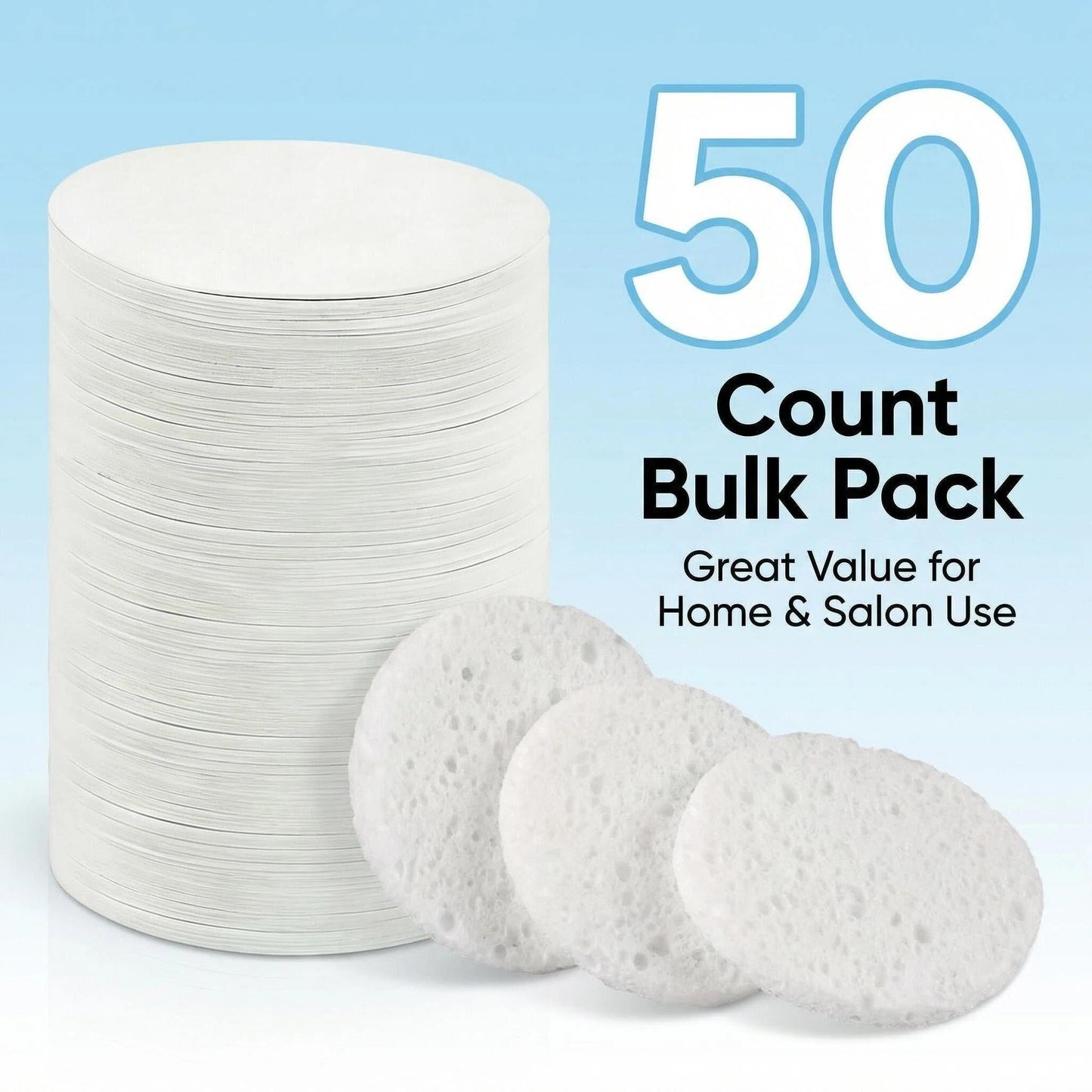 50-Count Compressed Facial Sponges, 100% Natural Cellulose, Eco-Friendly & Cosmetic Sponges for Makeup Removal, Exfoliating, Deep Cleansing & Skin Care