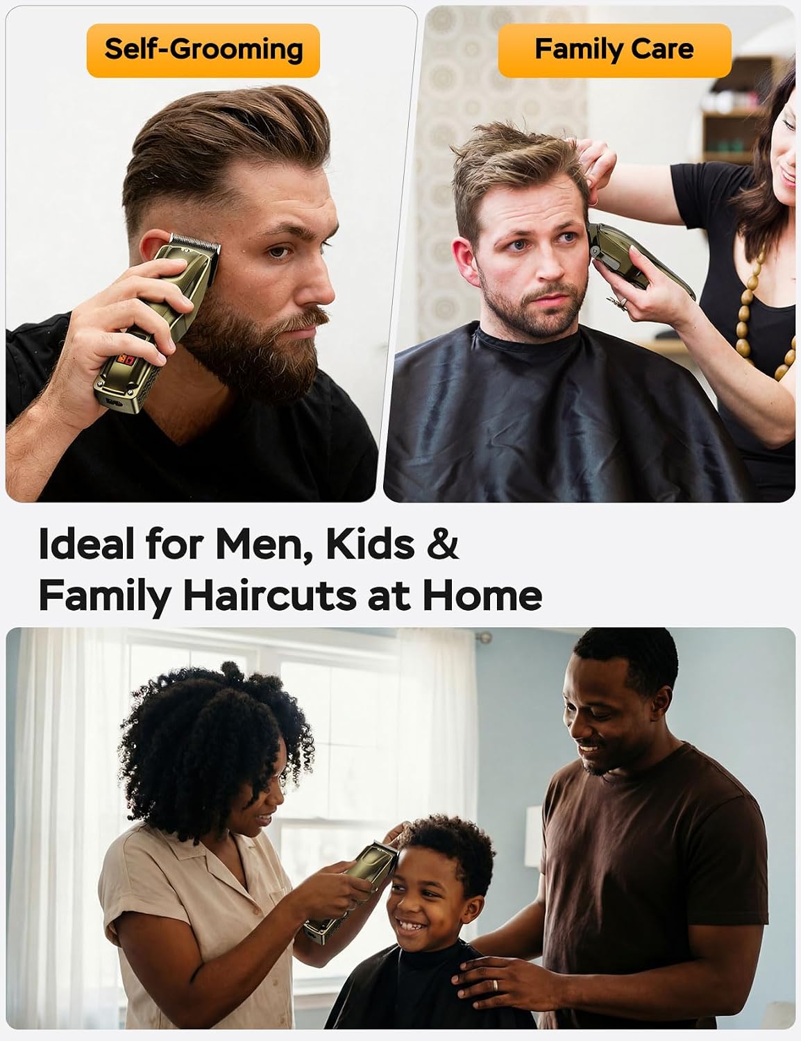 Professional Hair Clippers for Men - Cordless & Corded with 7000RPM Motor | Waterproof Cutting Kit in Gold
