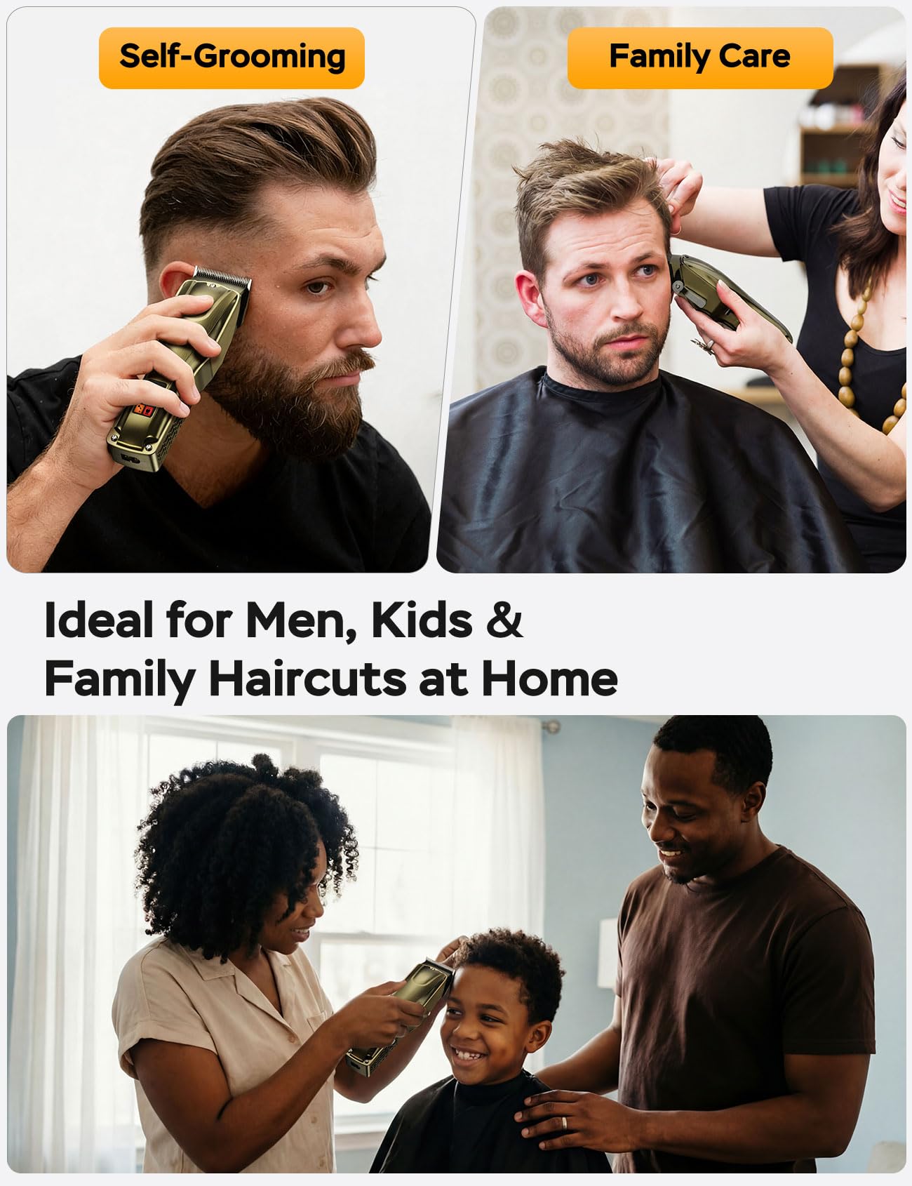 GinJee Hair Clippers for Men, Cordless & Corded Barber Clipper with 5Hrs Runtime, 7000RPM Rotary Motor & LED Display, Waterproof Professional Hair Cutting Kit for Men and Home Use (Gold)