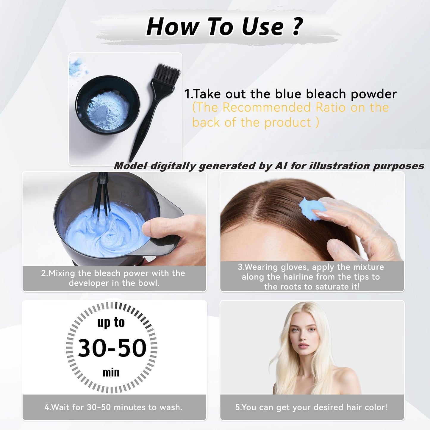 Hair Bleach Powder 100g/3.53oz, Professional Lightening Bleach for Hair, Strong & Gentle Bleach Powder for Hair, Lift Up to 8 Levels, Perfect for DIY Blonde Highlights & Lightening