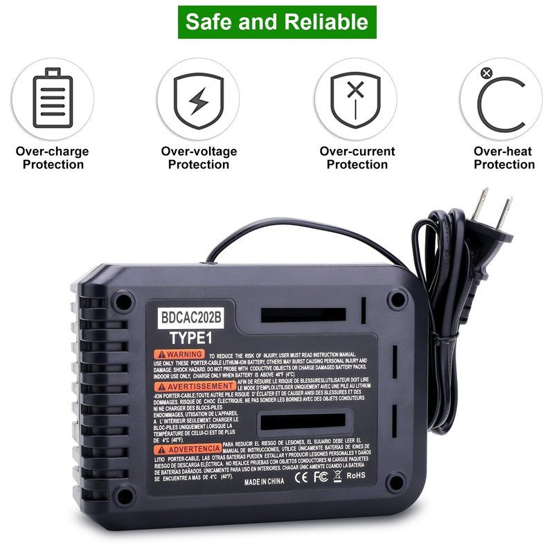 BDCAC202B 2.0A Charger Compatible with Black & Decker 12V MAX and 20V Battery LBXR20 LBXR2020 LBX4020 LBX20 LBD1520S, Compatible with Black and Decker 20V MAX Lithium Battery Charger Replacement
