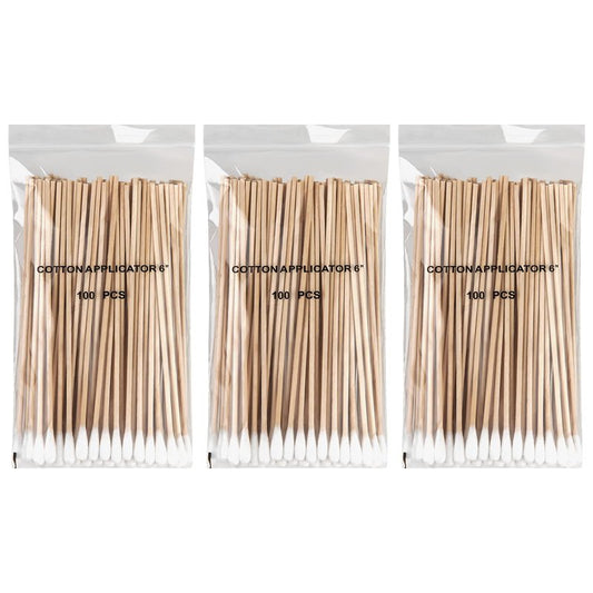 Vaincre 300PCS Long Cotton Swabs - 6" Cleaning Cotton Swab Buds with Wooden Sticks, Microblading Eyeshadow Tip Applicators, Microswabs Swabsticks for Dogs Makeup Nail Art Tattoo Permanent Supplies