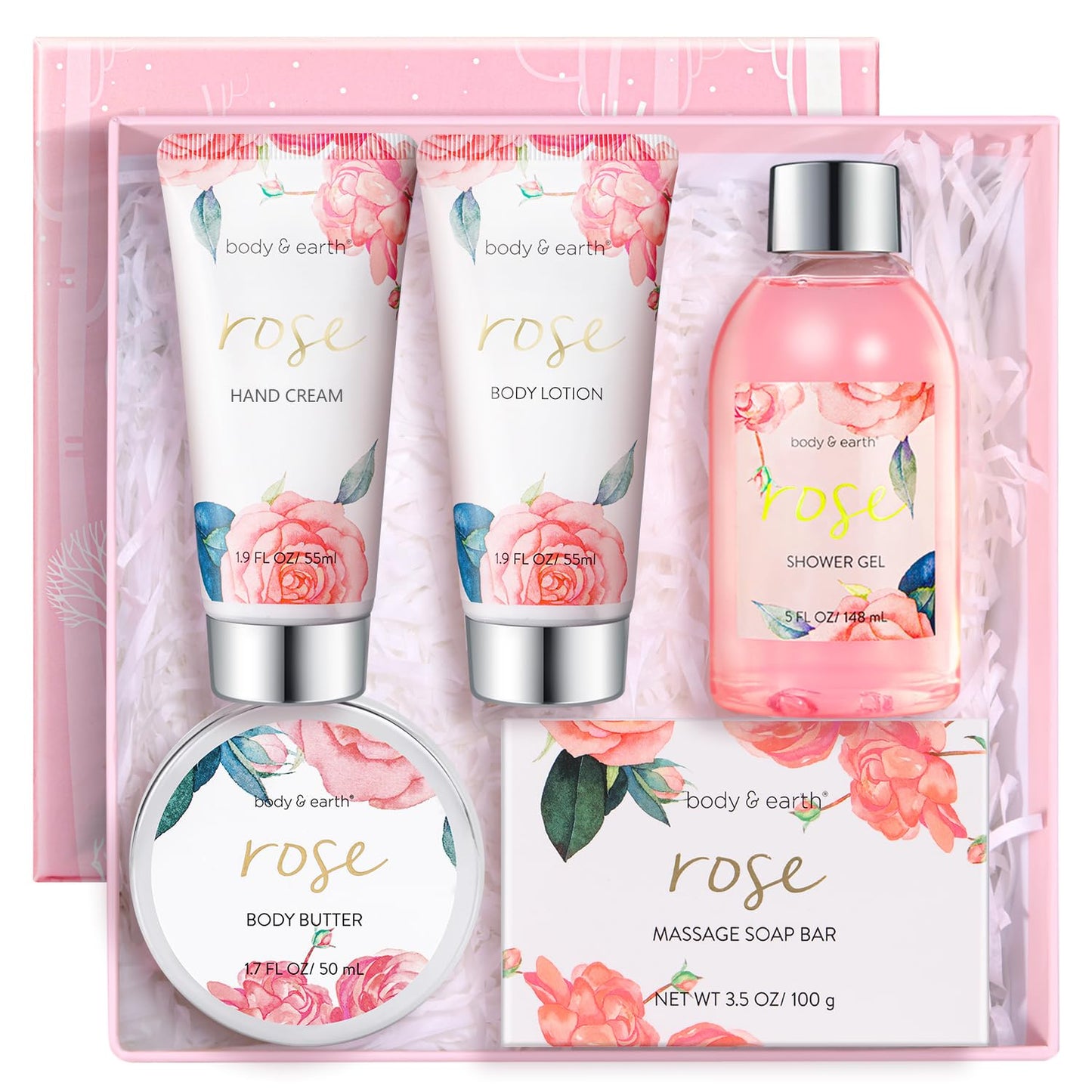 Spa Gift Set for Women - Luxurious 5-Piece Bath & Body Box | Rose Scent, Body Wash, Lotion & More, Perfect Self-Care Gift for Mom