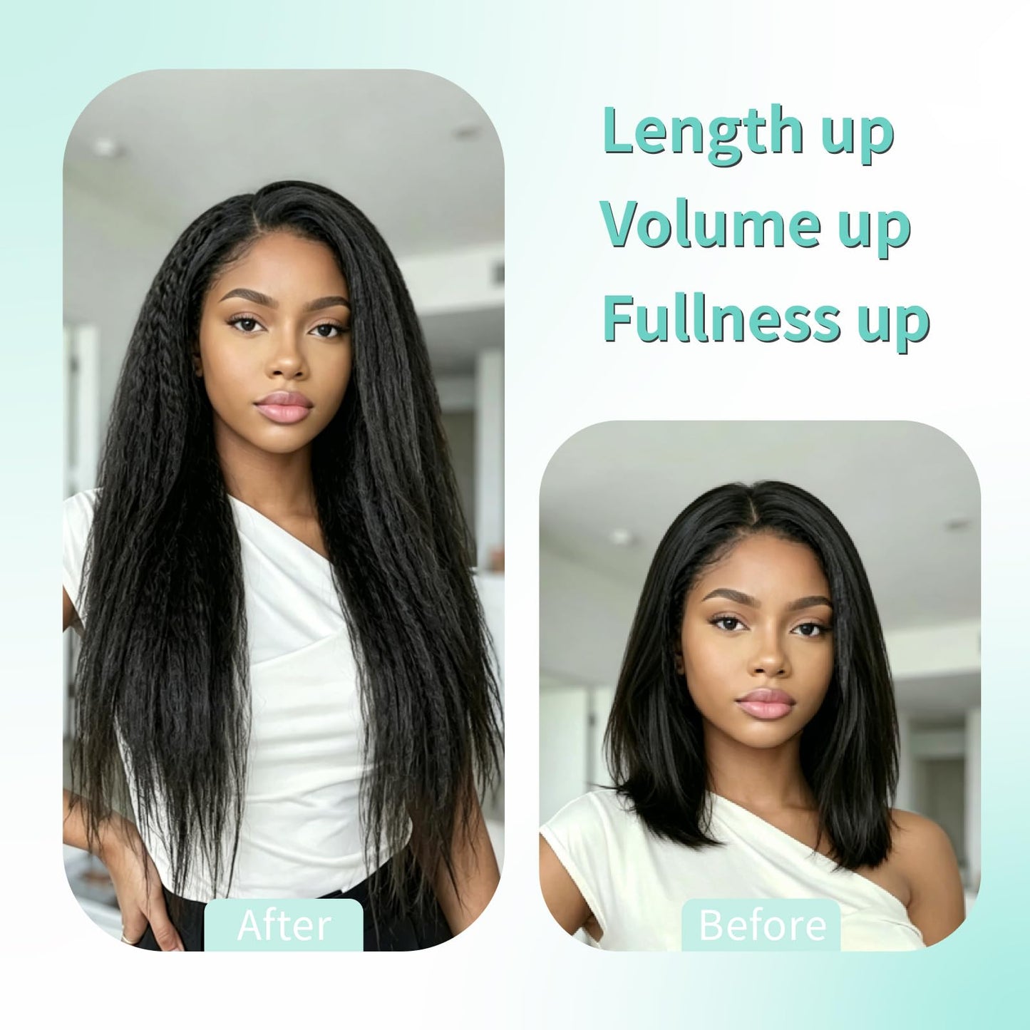 EclatWigs Human Hair Clip in Extensions, 7 Pcs Kinky Straight Hair 120g, 18 Inch Natural Black, Clip in Hair Extensions, Brazilian Remy Hair Extensions for Women