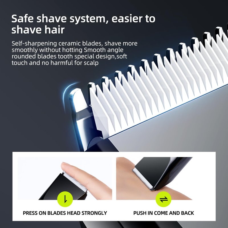 beici Hair Clippers for Men and Kids Adjustable Length Trimmer Haircut Professional Haircuts Tool Grooming 6 Kit LED Screen Display Fast Charge for Family Black