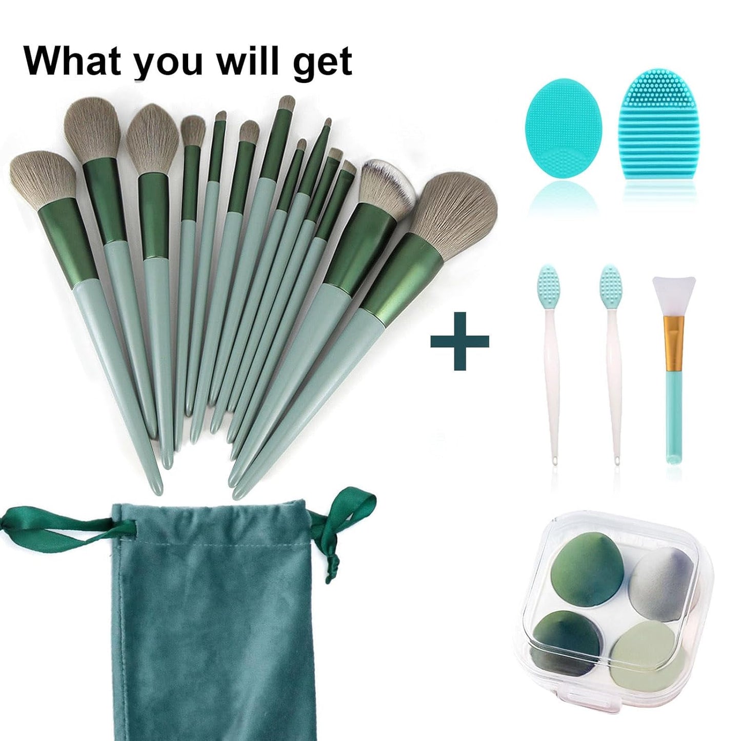 Makeup Brushes Set - 22 Pcs Professional Kit with Foundation & Eyeshadow Brushes | Green