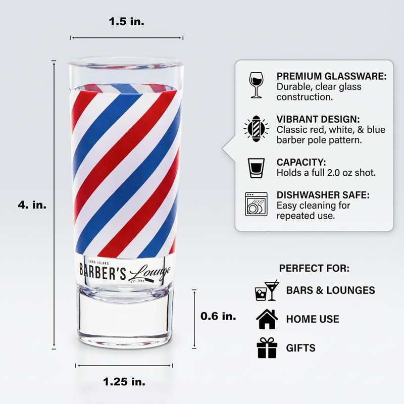 Barber Pole Shot Glass 2 Fl. Oz/MADE BY BARBERS/Barbershop Essentials/Also For Hairstylists Groomers/Tall Whiskey Bourbon Shooter
