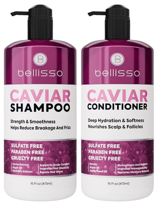 Caviar Shampoo and Conditioner Set - Sulfate-Free Moisturizing Formula for Dry Hair | Deep Conditioning Anti-Frizz Treatment - 16 Fl Oz (Set of 2)