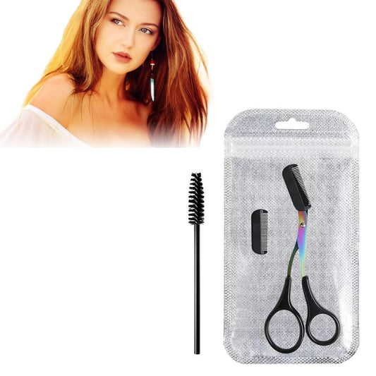 Neblueum 2 in 1 Eyebrow Scissors with Comb and Brush – Professional Stainless Steel Trimmer for Women and Men, Precision Beauty Grooming Tool for Shaping and Makeup Prep