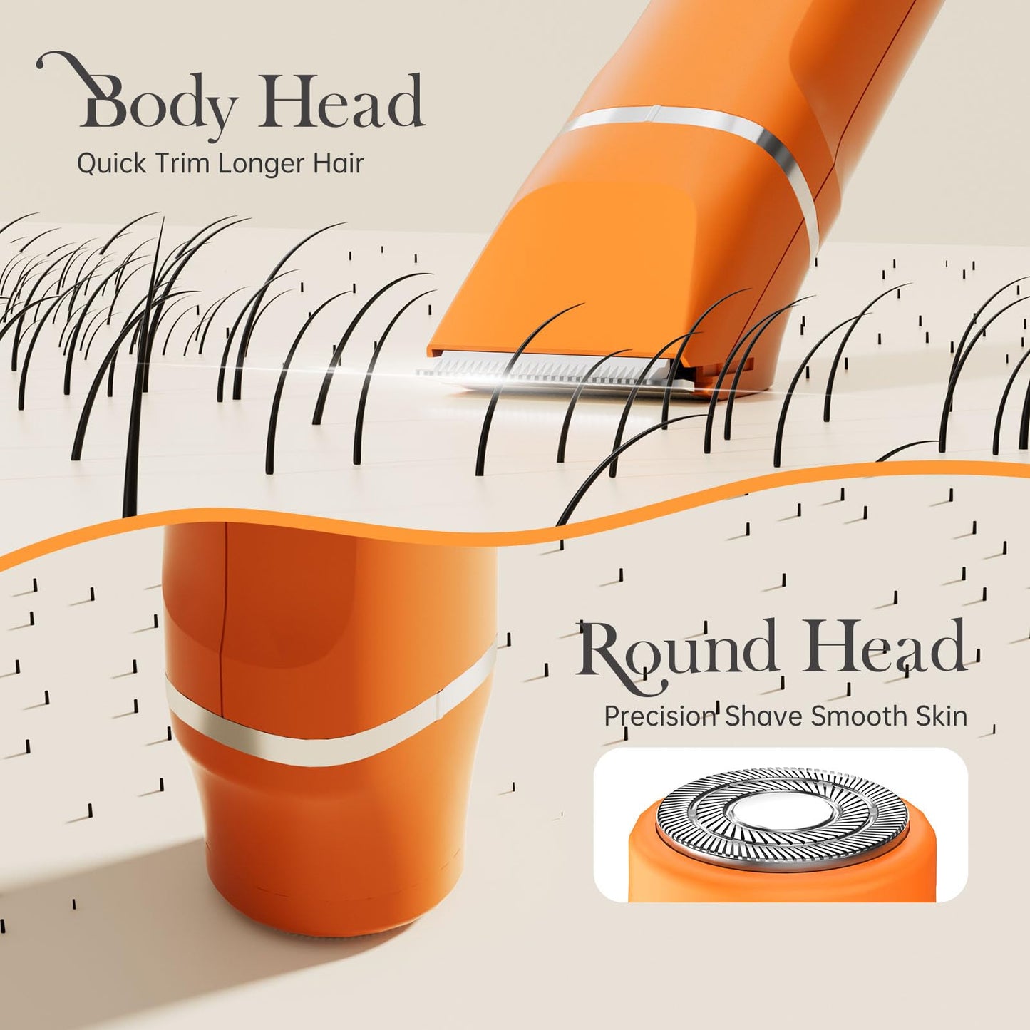 Electric Razor for Women Men - Wet Dry Shave, Waterproof Bikini Trimmer, Pubic Hair Removal Shaver with Hypoallergenic Ceramic Blades, Facial & Body Groomer, USB Recharge, Birthday Gifts - Orange