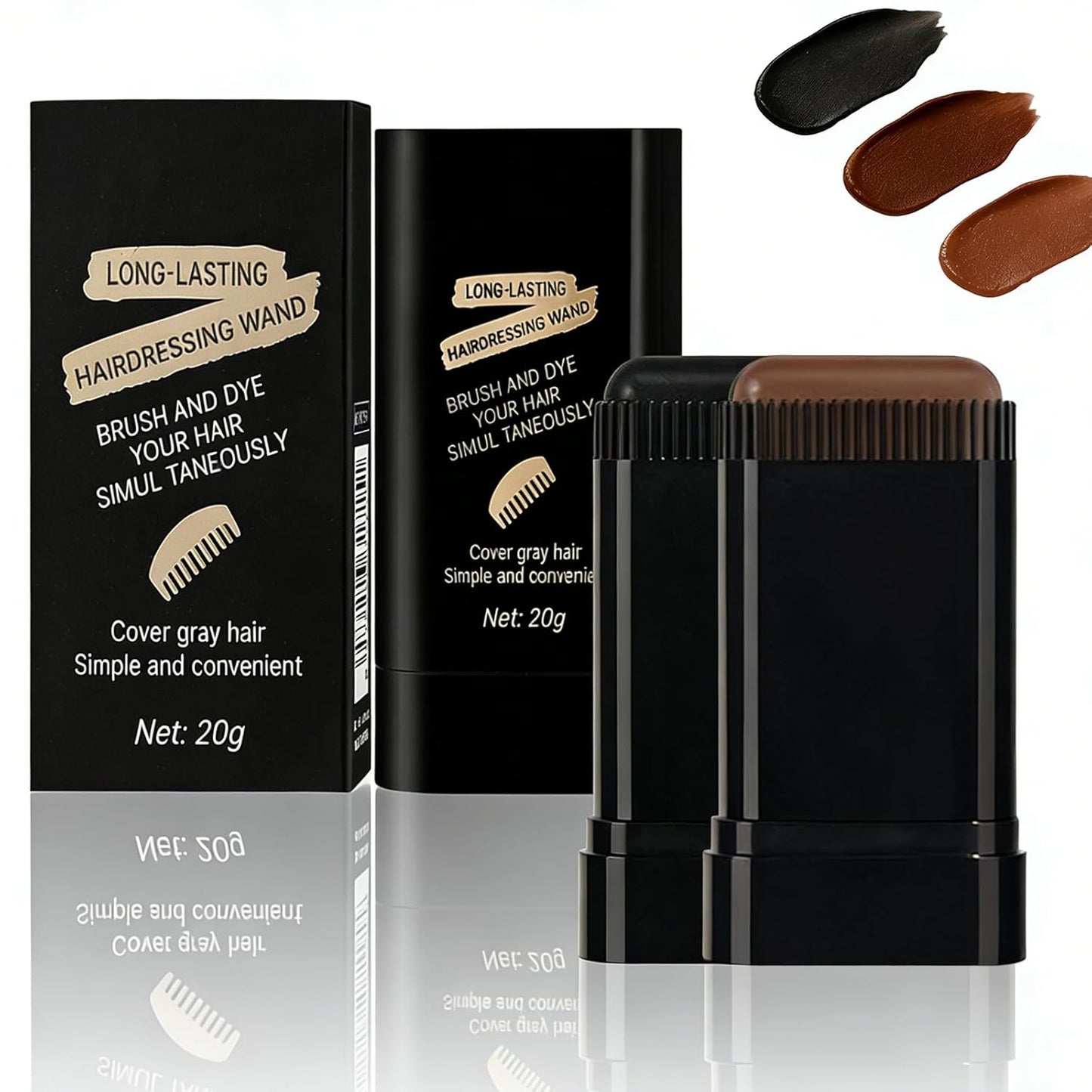 Glo7 Hair Dye Concealer Stick - Waterproof Gray Hair Cover-Up | Portable Temporary Color with Brush (Brownish Black & Coffee)