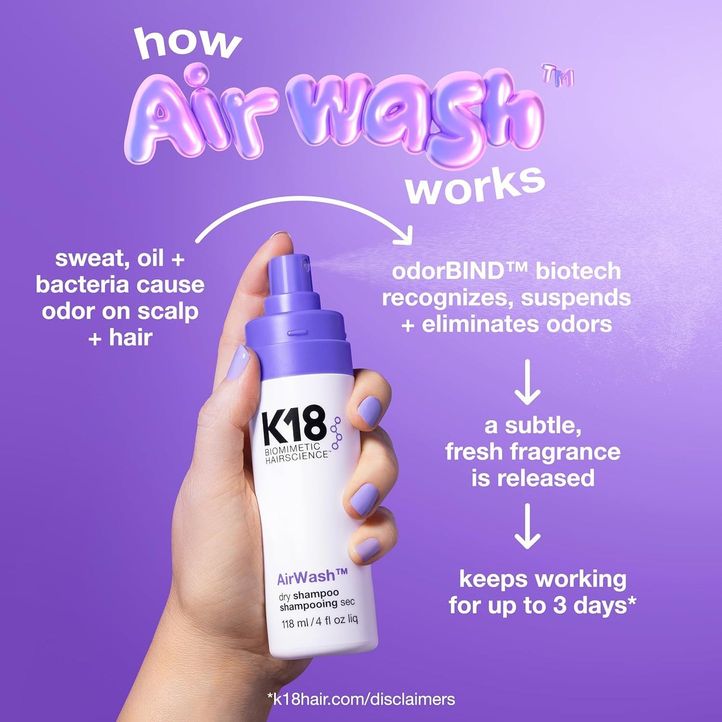 K18 AirWash™ Dry Shampoo - Non-Aerosol Formula for Balanced Scalp & Oil Control | 5 oz