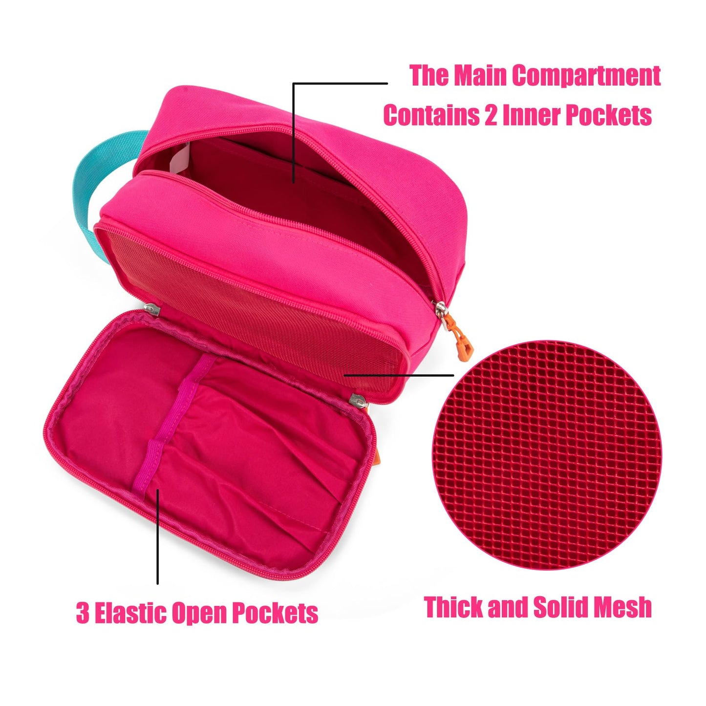 HawLander Kids Toiletry Bag for Travel, Small Size for Boys or Girls, With Carry Handle (Pink Rose)