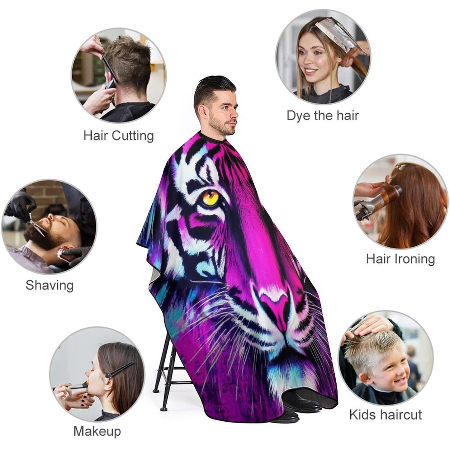 Fashion Hair Cutting Barber Cape, Professional Haircut Salon Cape for Men Women Colorful King of Tiger Purple Watercolor Art