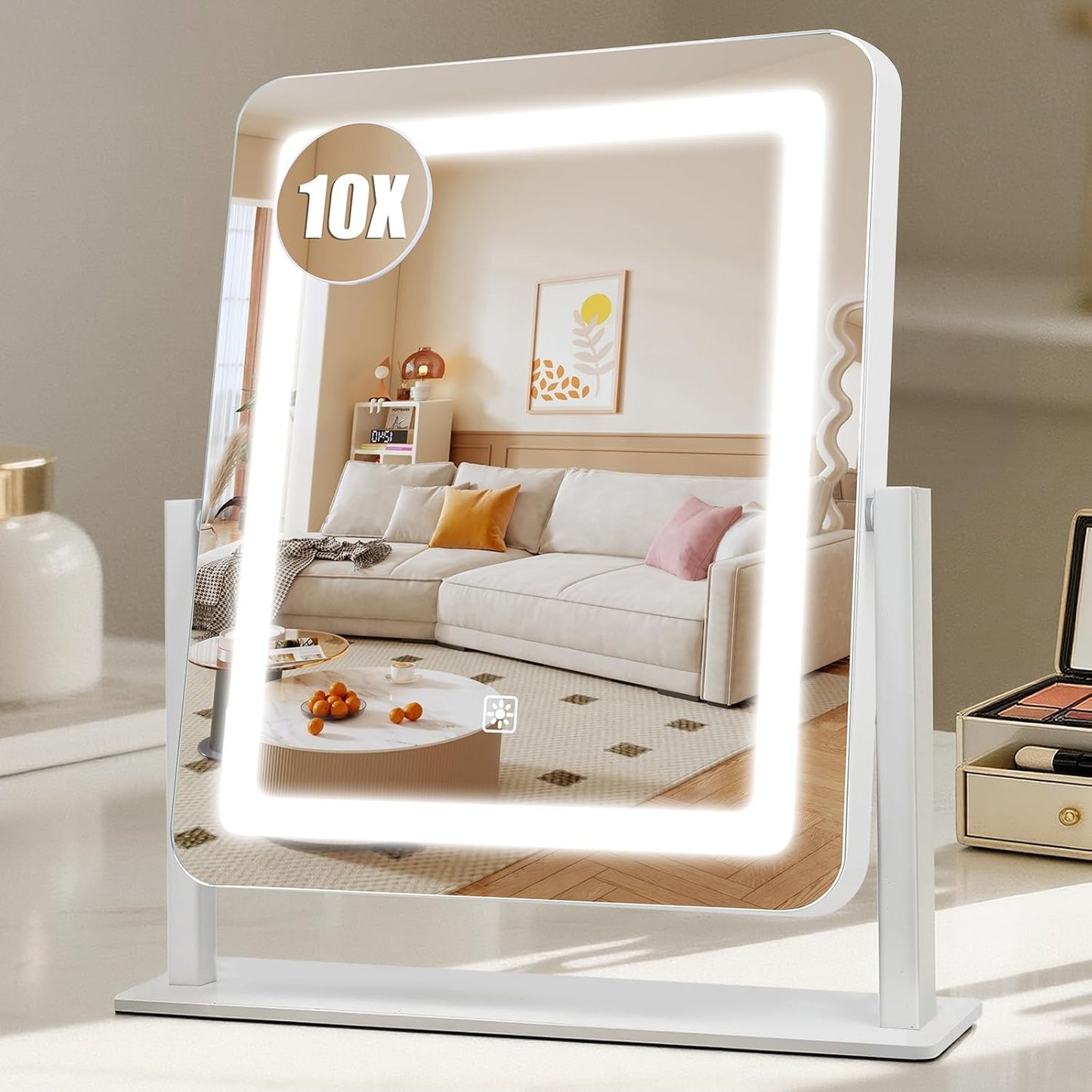 Rechargeable Makeup Mirror with Lights - 10"×8" Dimmable HD Vanity Mirror | Smart Touch, 3-Color Lighting, Portable Travel Essential