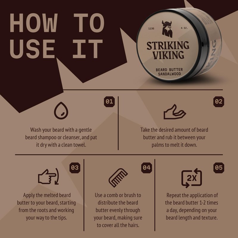 Striking Viking Sandalwood Beard Softener for Men - Non-Greasy Cream Formula With Natural Ingredients for Hydrated and Refreshing Beards (4oz)