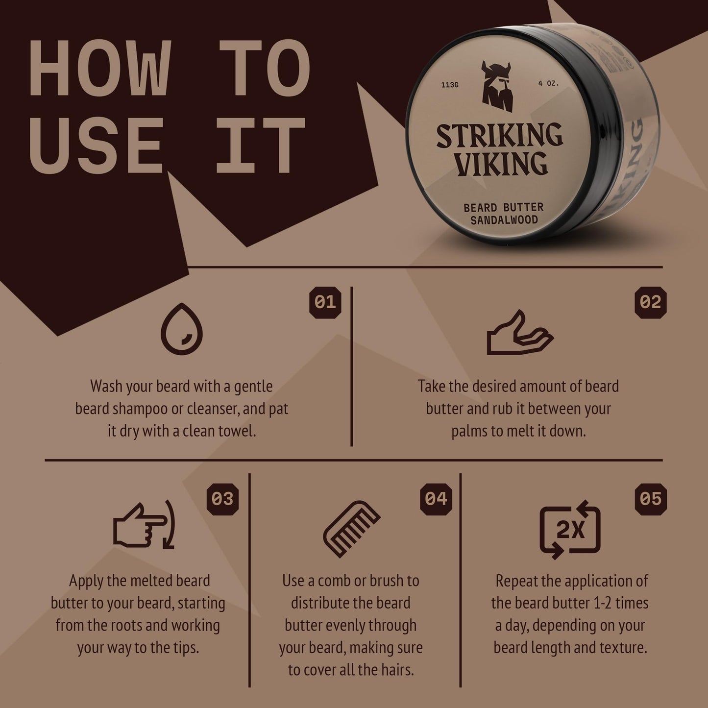 Striking Viking Beard Butter - Non Greasy Beard Butter for Men with Natural ingredients 4oz - Keep your Beard Hydrated & Refreshing with Beard Cream