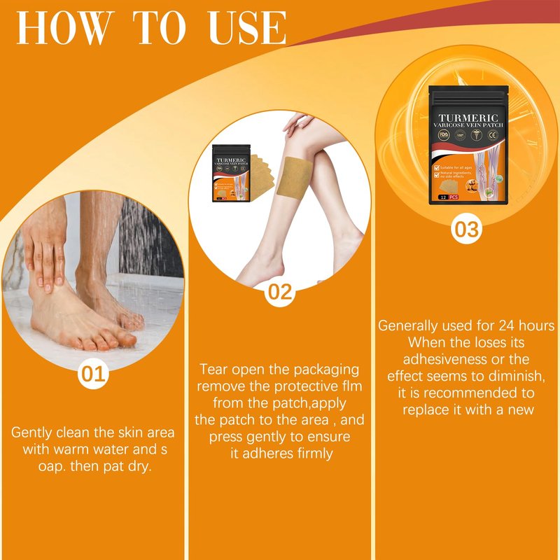 Turmeric Varicose Vein Patch - 48 PCS Natural Relief Treatment for Legs | Spider Vein Support