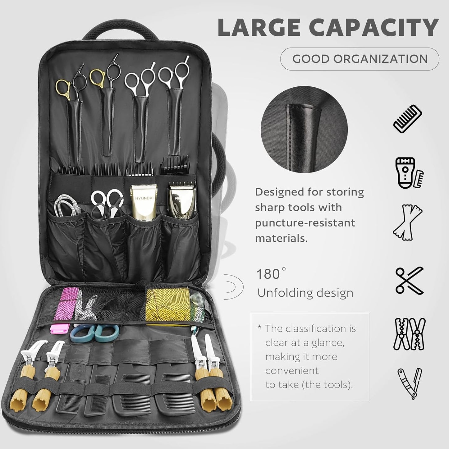 Barber Bag - Insulated Pocket Portable Backpack for Clippers & Supplies | Water-Resistant Black Hairstylist Case