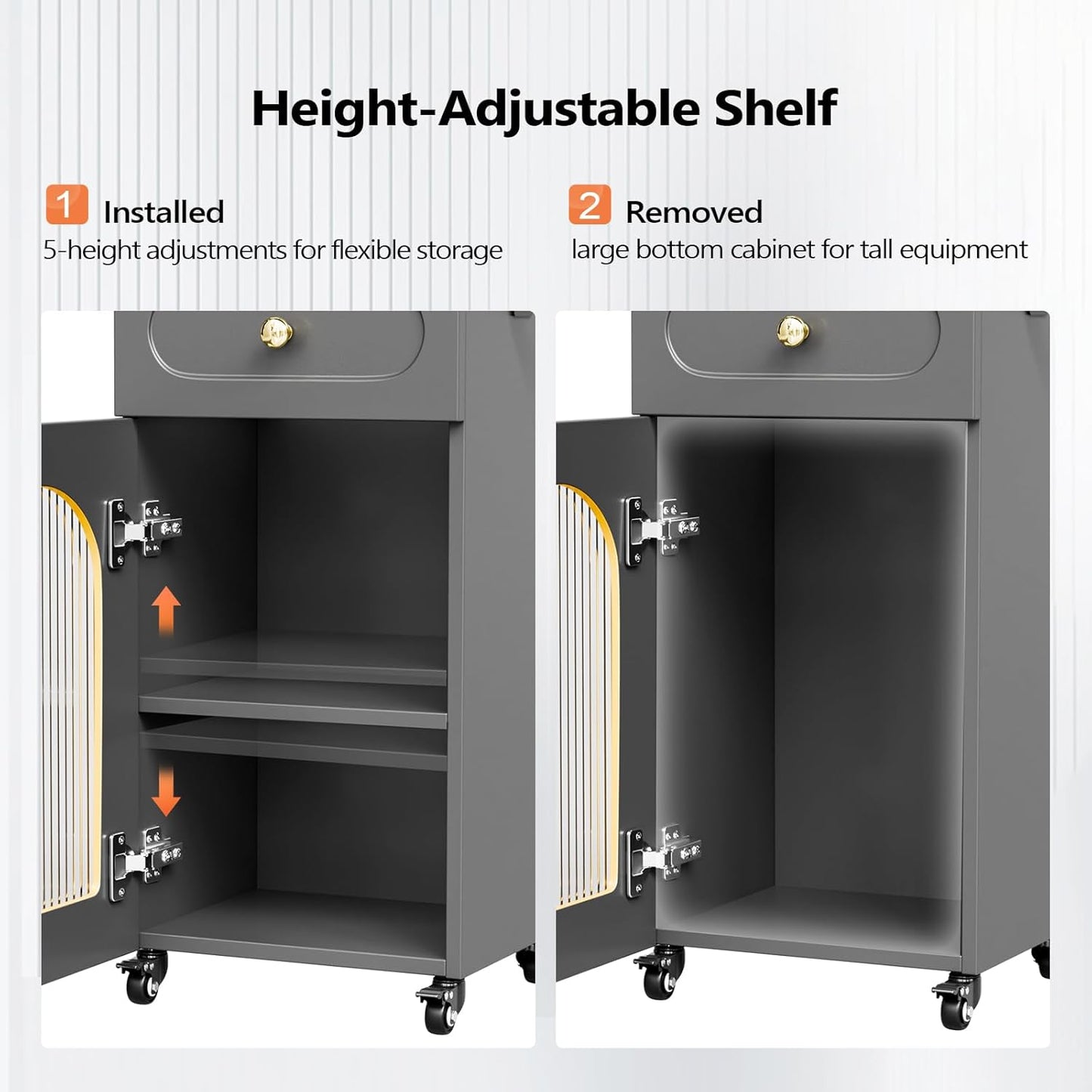Salon Cart - 3-Tier Rolling Beauty Trolley with Wheels | Adjustable Shelf, Glass Door & Hair Dryer Holder (Gray)