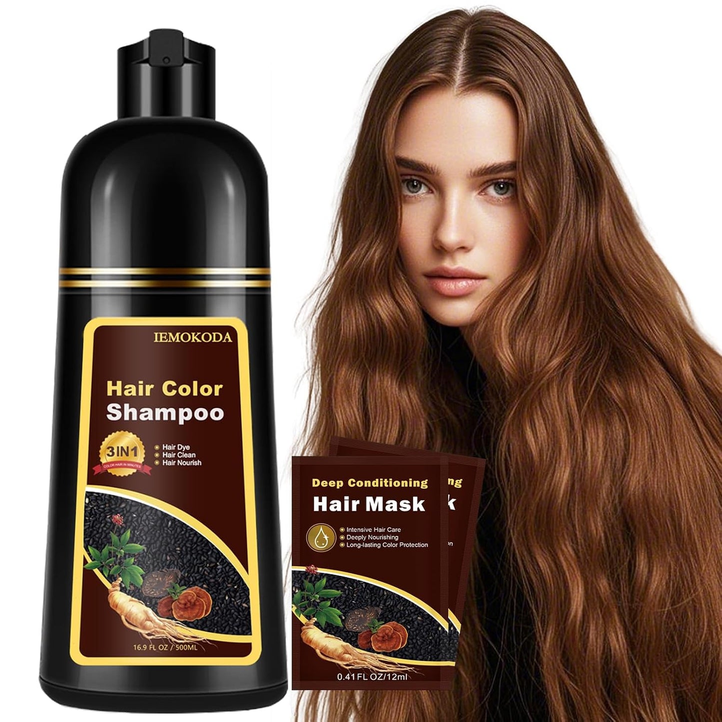 Instant Black Hair Shampoo - 3 in 1 Natural Dye with Herbs for Men & Women | Ammonia-Free, 400ml