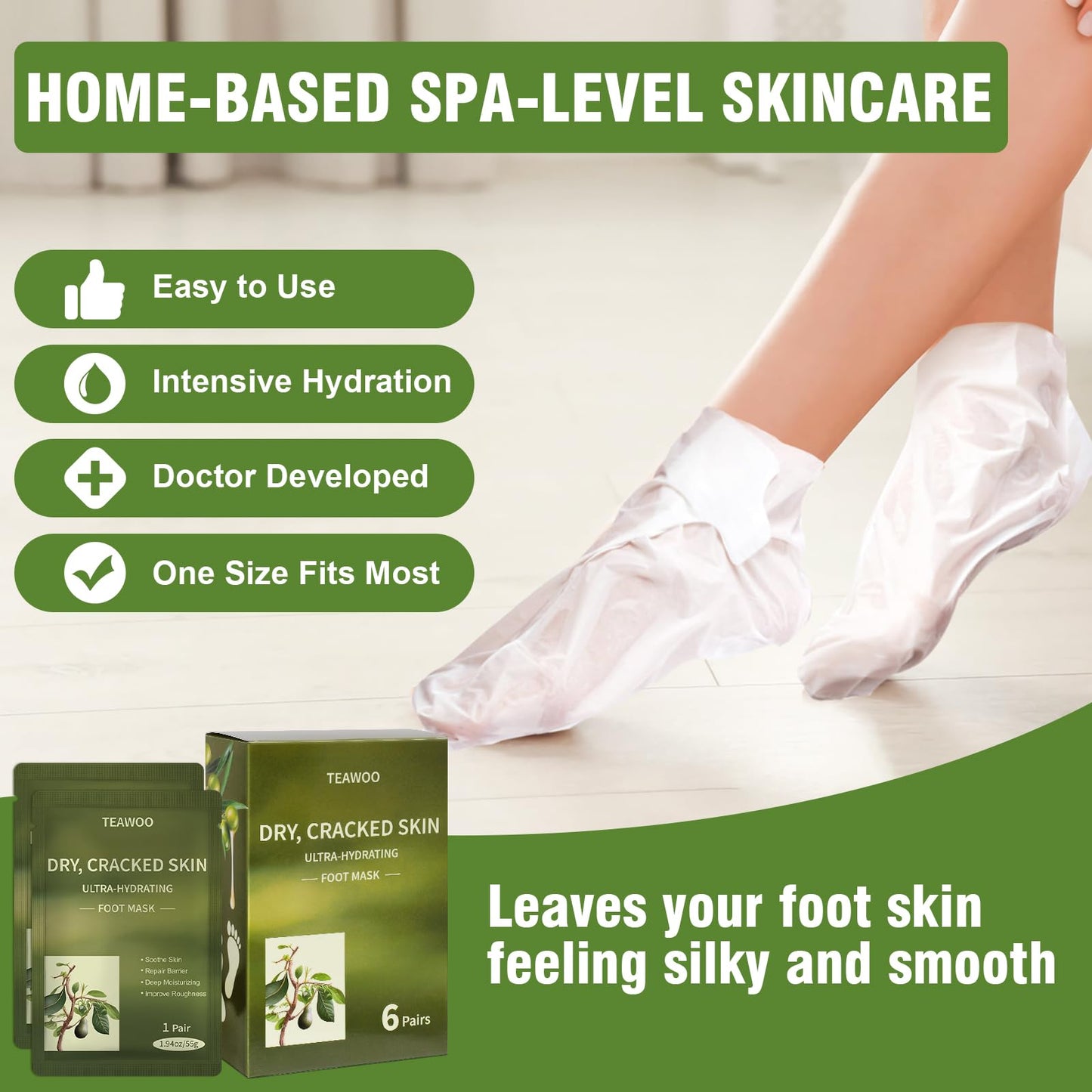 TEAWOO 18 Pairs Moisturizing Foot Masks with Shea Butter, Jojoba Oil, Vitamin E & Urea, Hydrating Foot Mask For Dry Cracked Feet, Moisturizing Socks, Foot Care Spa Gifts, Bulk Gifts for Women & Men