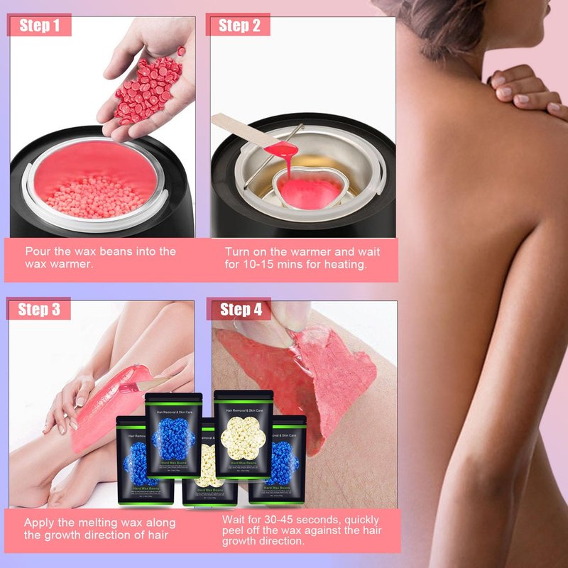 Auperwel Wax Beads for Hair Removal 1.1 lb (17.6 oz), Hard Wax Waxing Beads Kit for Sensitive Skin Brazilian, Face, Bikini, Eyebrow, Legs, Painless for Women Men, 5 packs with 10 Sticks