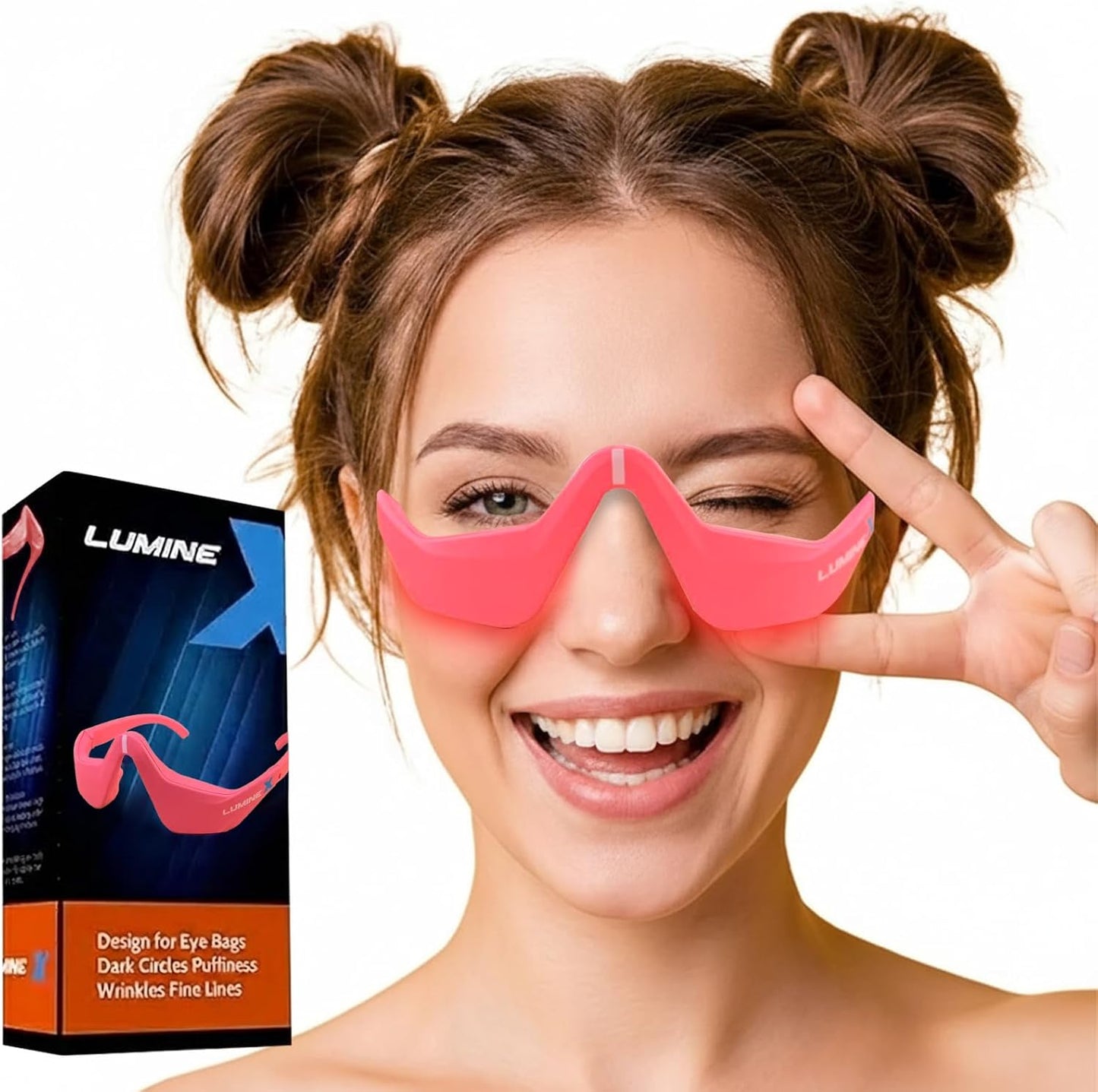 Under-Eye Red Light Therapy Device - Microcurrent Eye Massager for Puffiness & Eye Bags | Pink