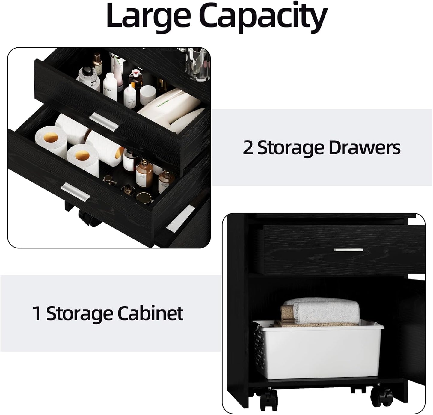 Salon Station for Hair Stylists - Mobile Organizer with Wheels | Black Beauty Barber Trolley Cart for Spa & Barbershop