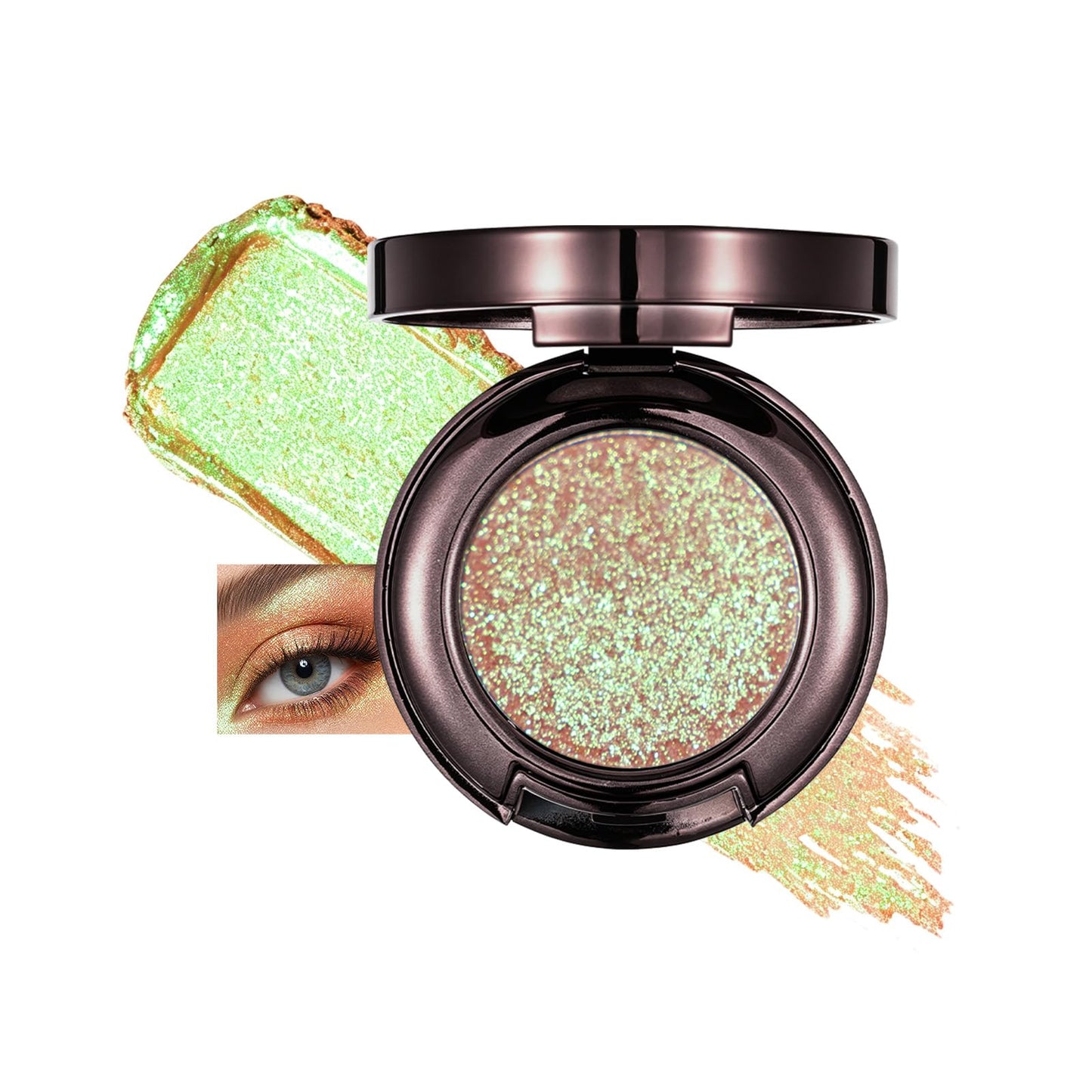 U-Shinein Holographic Duochrome Glitter Eyeshadow Palette, Chameleon Chrome Single Eyeshadow, Champagne to Pink-Green Iridescent Sparkle Eye Brightener Makeup 02 Champagne Green-Pink