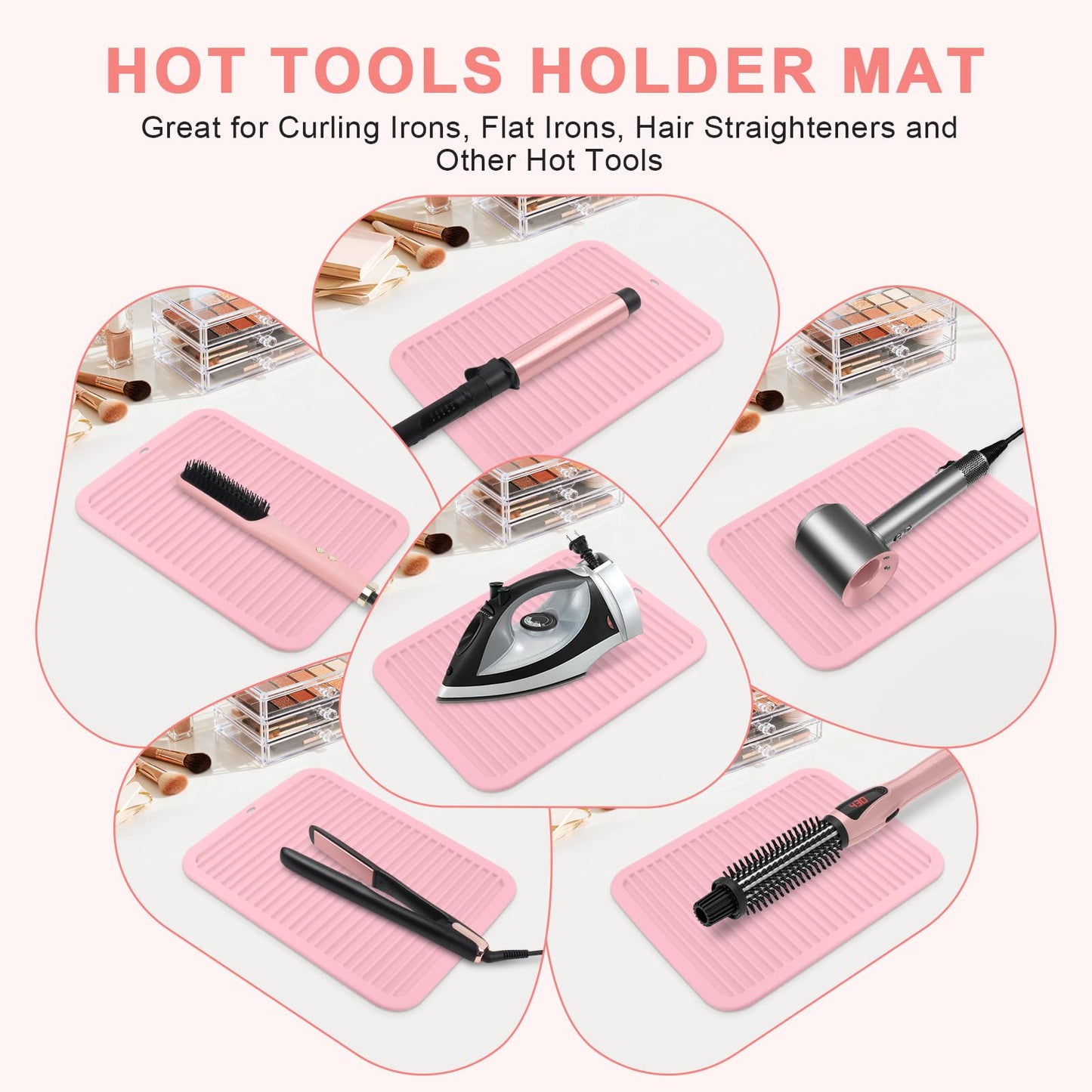 WRORUNER Oversize Silicone Heat Resistant Mat, Professional Hair Tools Mat for Curling Irons, Flat Irons, Hair Straighteners, Portable Travel Hot Tool Pad Cover with Velcro(14.2" x 11.0")
